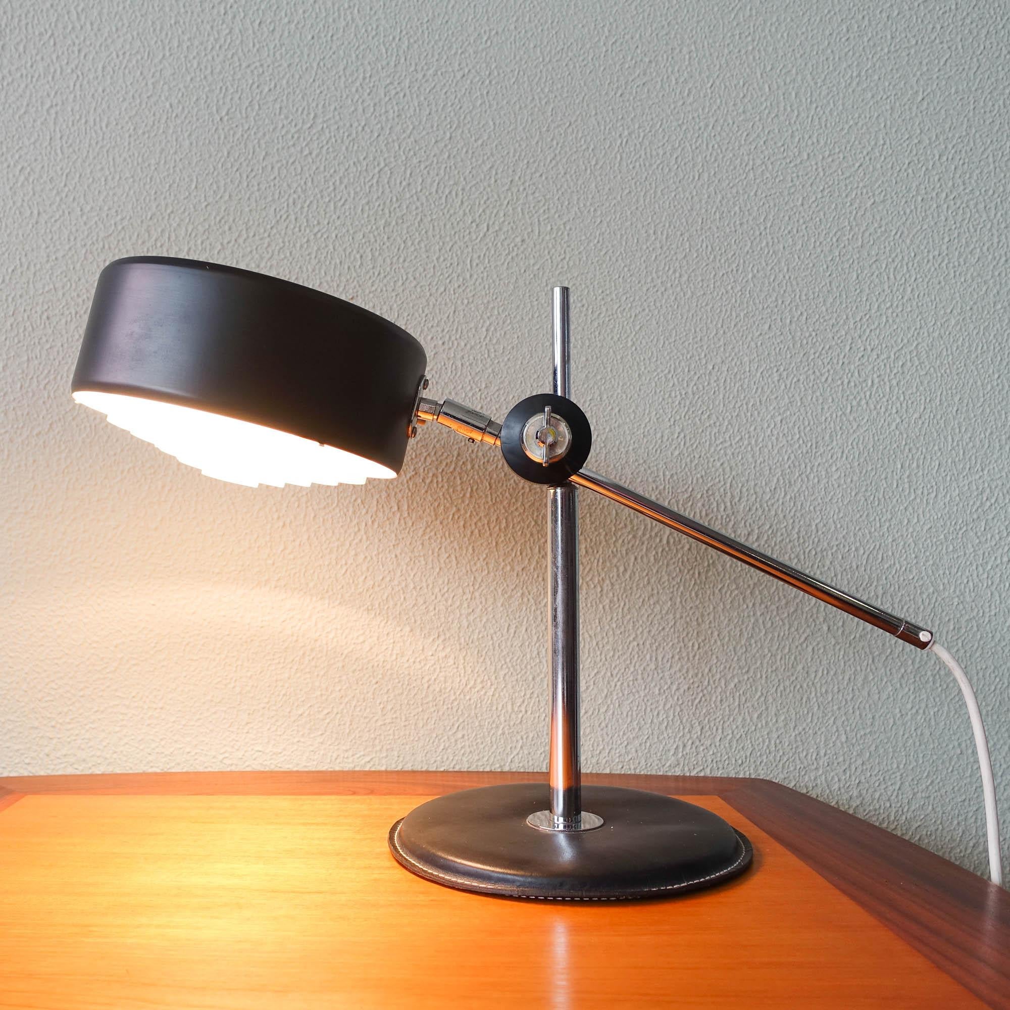 Mid-Century Simris Black Leather & Chrome Desk Lamp by Anders Pehrson for Ateljé 3