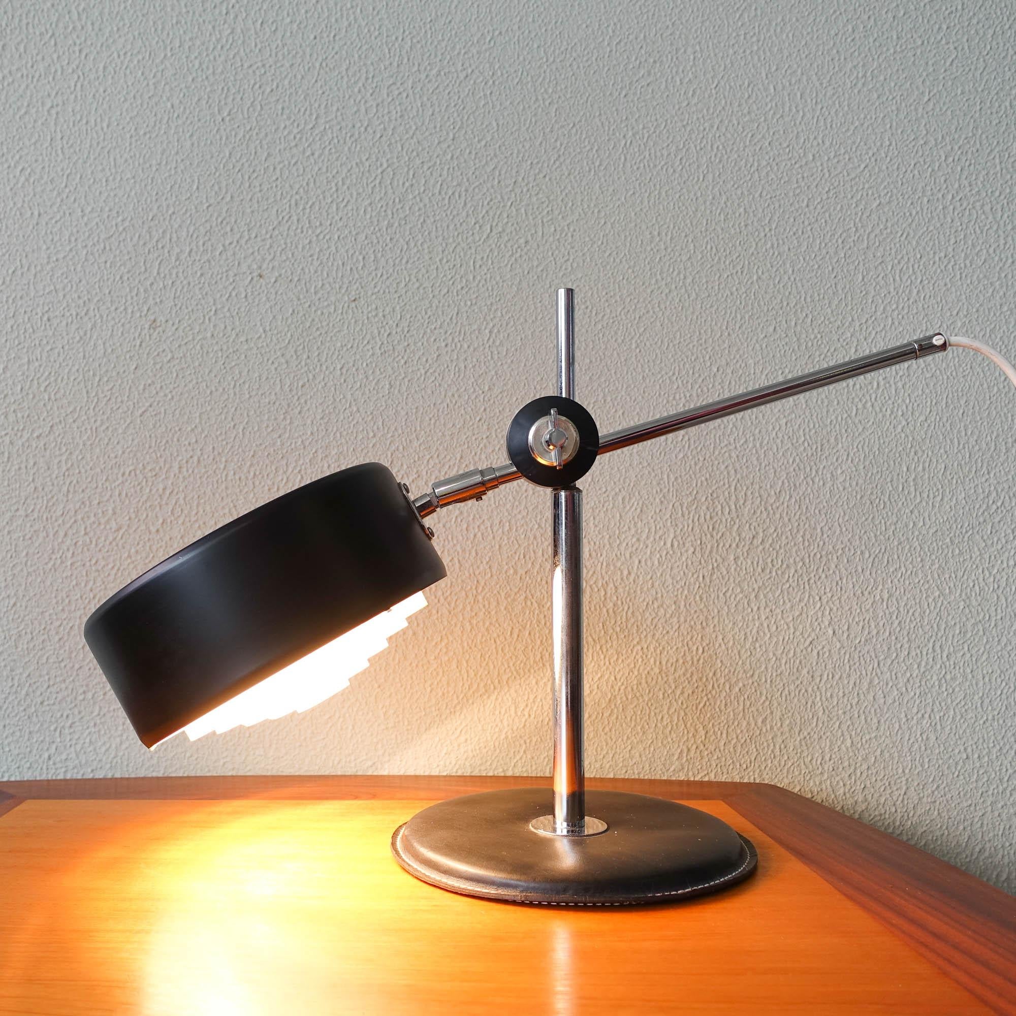 Mid-Century Simris Black Leather & Chrome Desk Lamp by Anders Pehrson for Ateljé 4