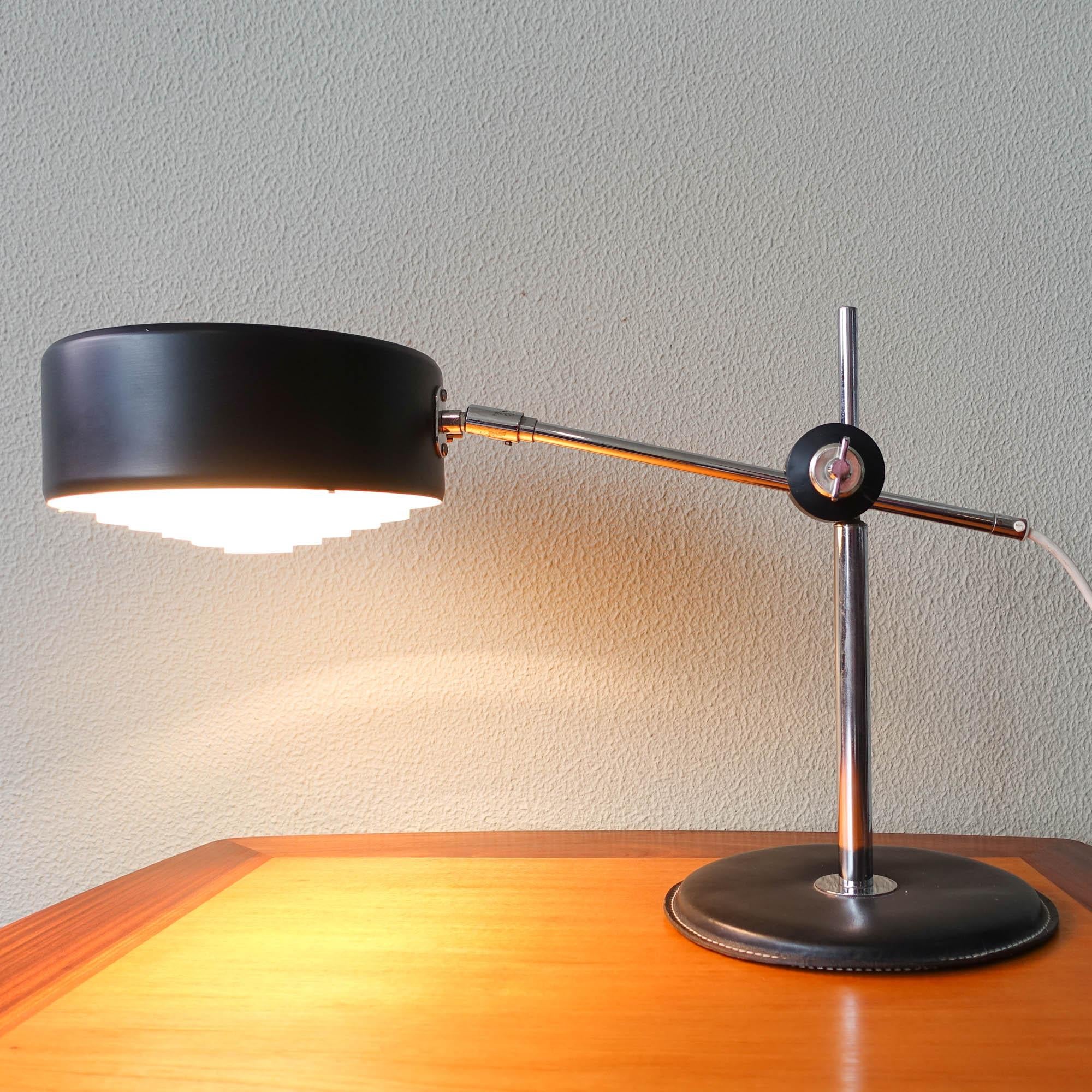 Plastic Mid-Century Simris Black Leather & Chrome Desk Lamp by Anders Pehrson for Ateljé