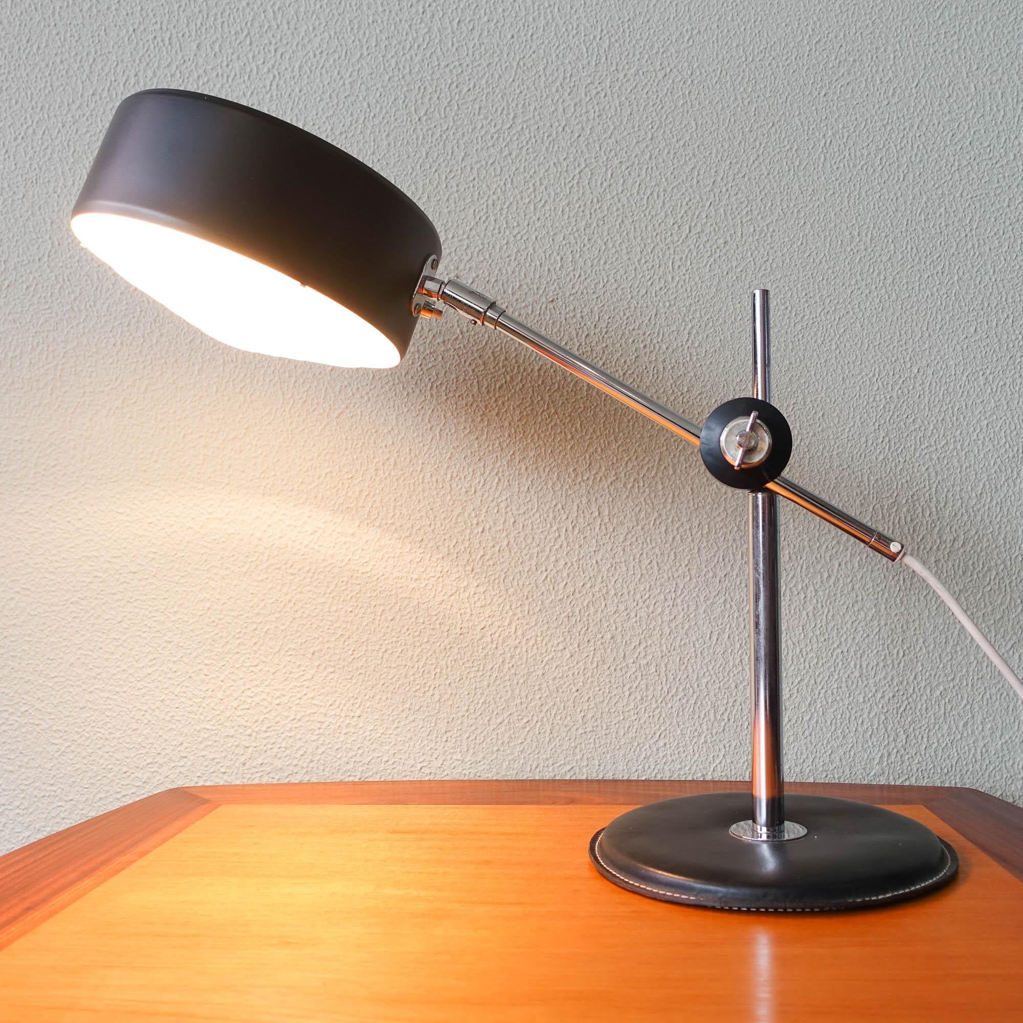 Mid-Century Simris Black Leather & Chrome Desk Lamp by Anders Pehrson for Ateljé 1