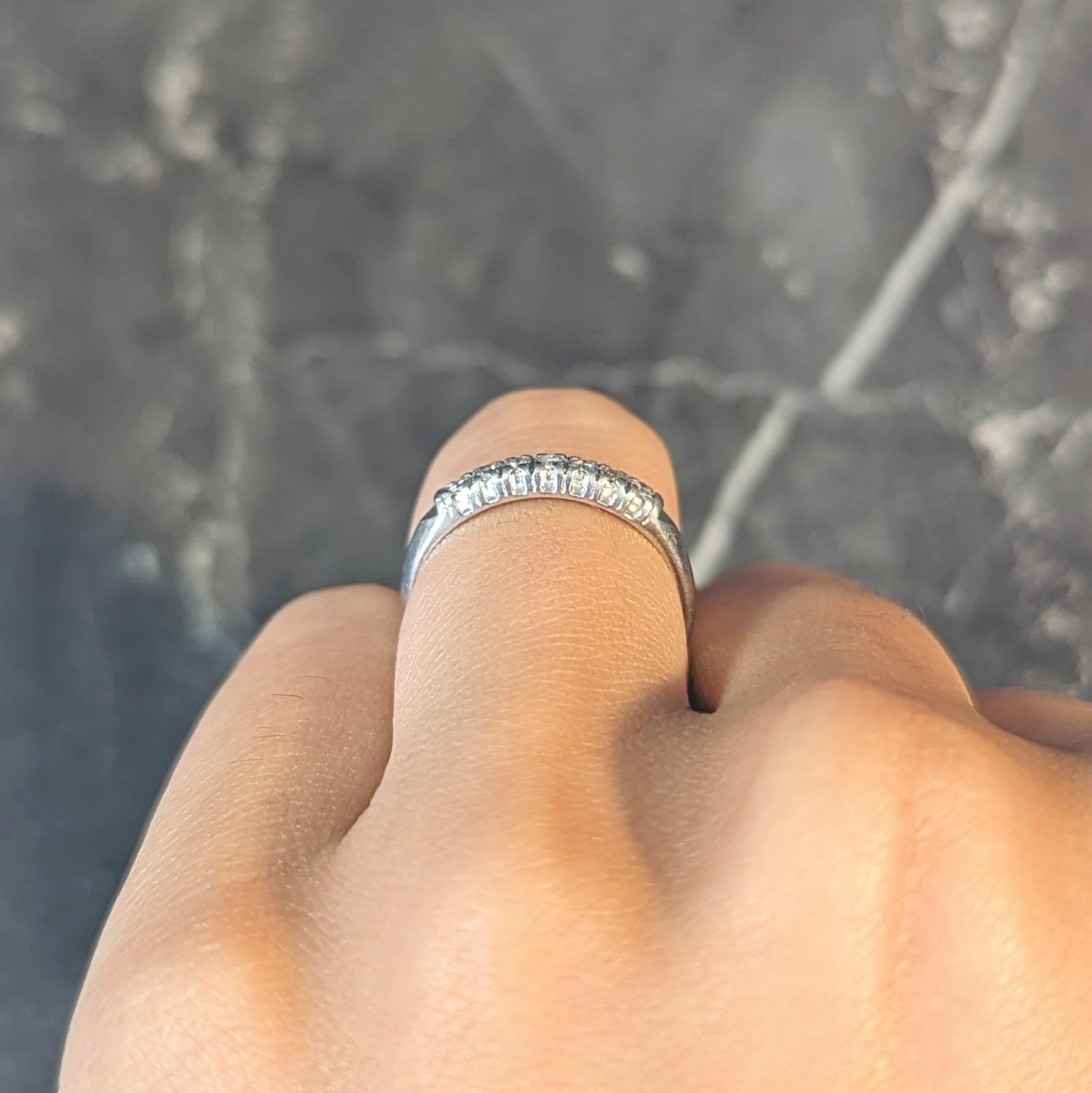 Mid-Century Single Cut Diamond Platinum Seven Stone Vintage Wedding Band Ring For Sale 7
