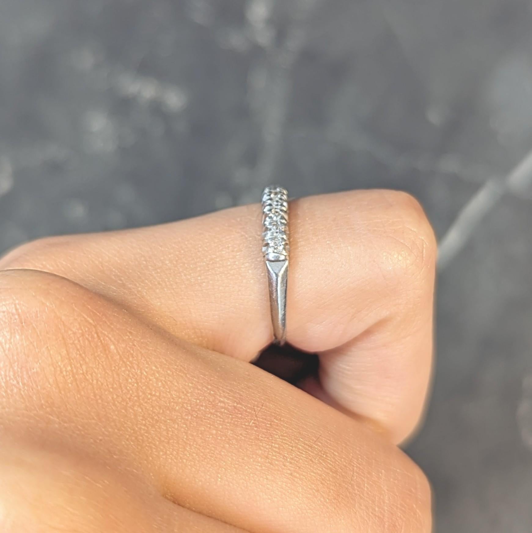 Mid-Century Single Cut Diamond Platinum Seven Stone Vintage Wedding Band Ring For Sale 8