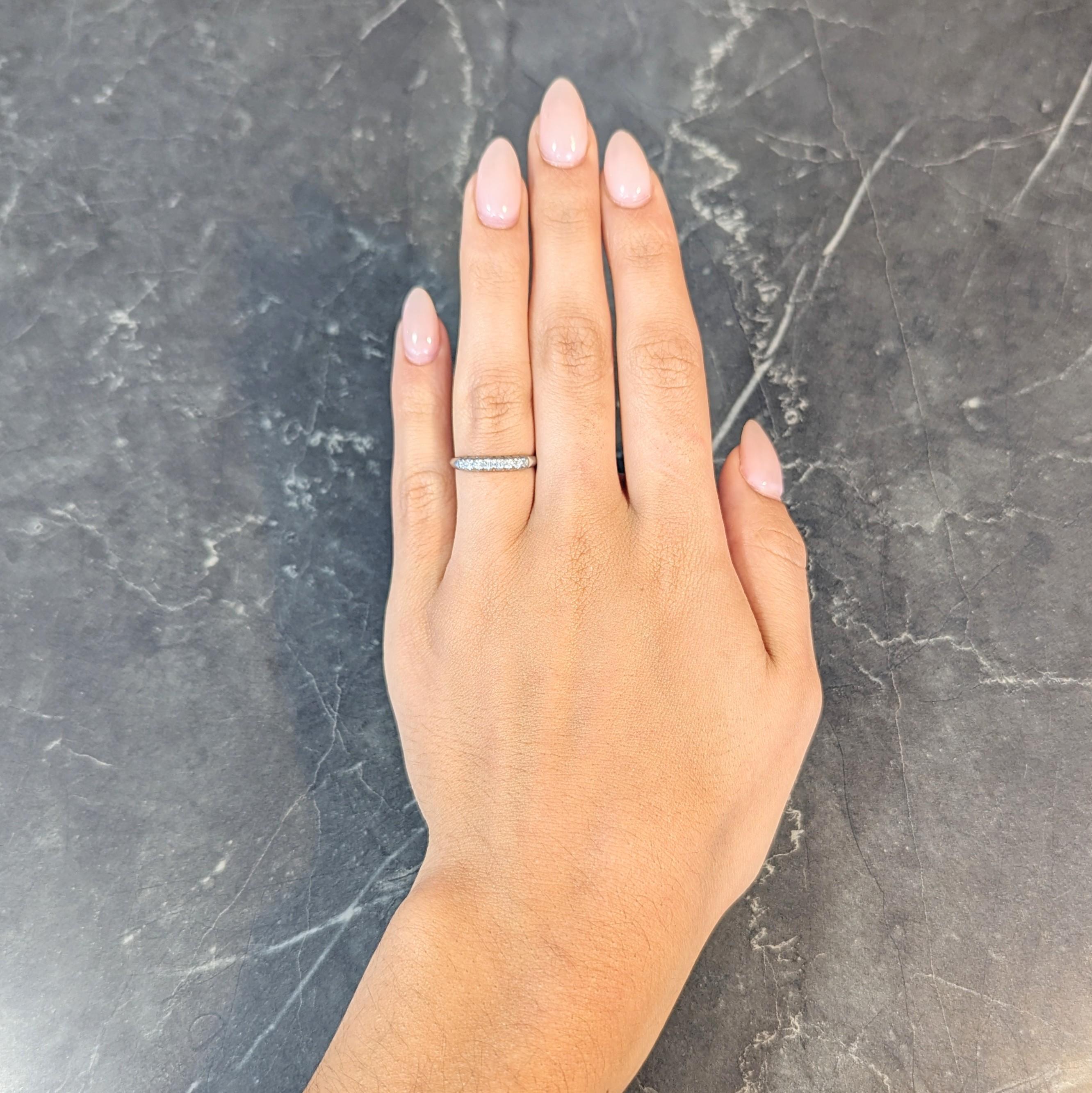 Mid-Century Single Cut Diamond Platinum Seven Stone Vintage Wedding Band Ring In Excellent Condition For Sale In Philadelphia, PA