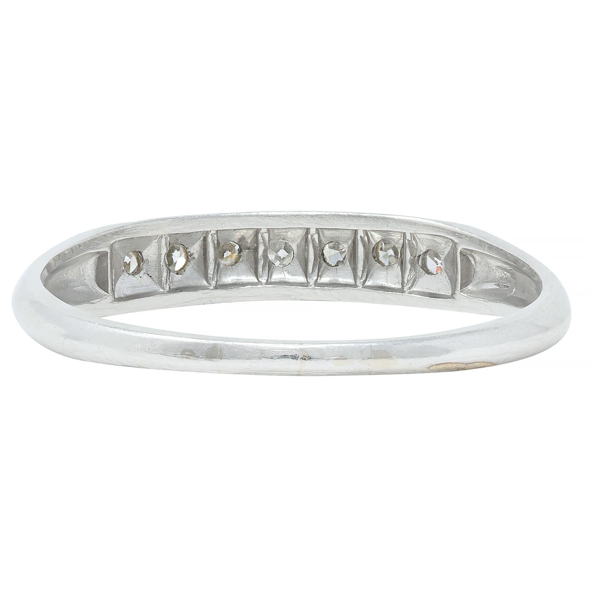 Women's or Men's Mid-Century Single Cut Diamond Platinum Seven Stone Vintage Wedding Band Ring For Sale