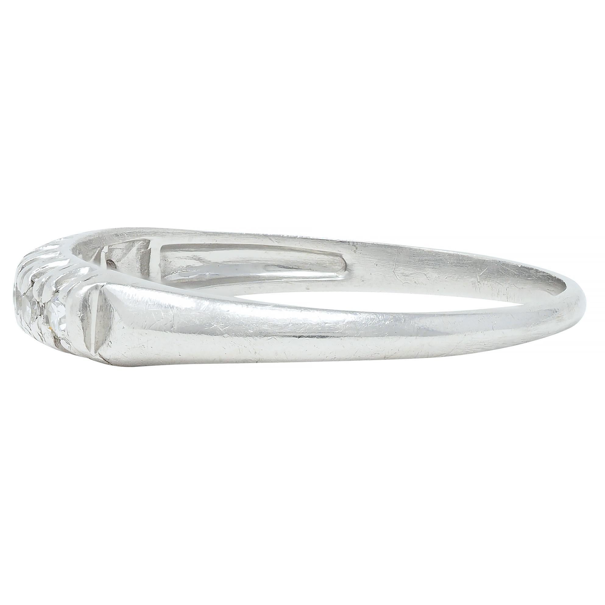 Mid-Century Single Cut Diamond Platinum Seven Stone Vintage Wedding Band Ring For Sale 1