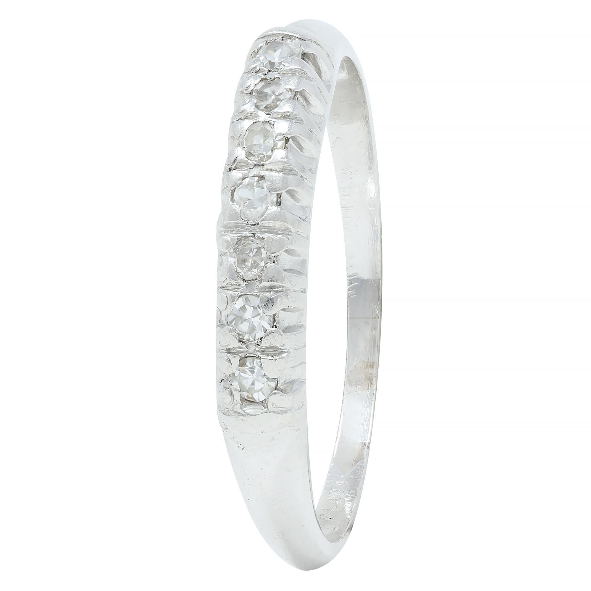 Mid-Century Single Cut Diamond Platinum Seven Stone Vintage Wedding Band Ring For Sale 2