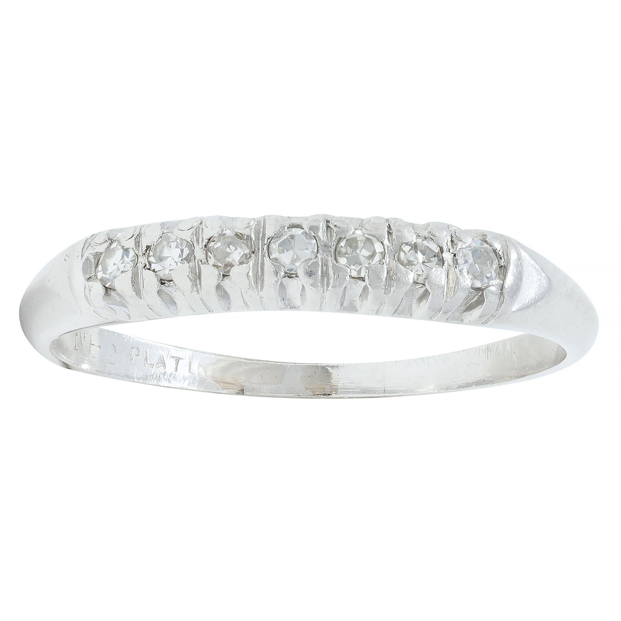 Mid-Century Single Cut Diamond Platinum Seven Stone Vintage Wedding Band Ring For Sale 3