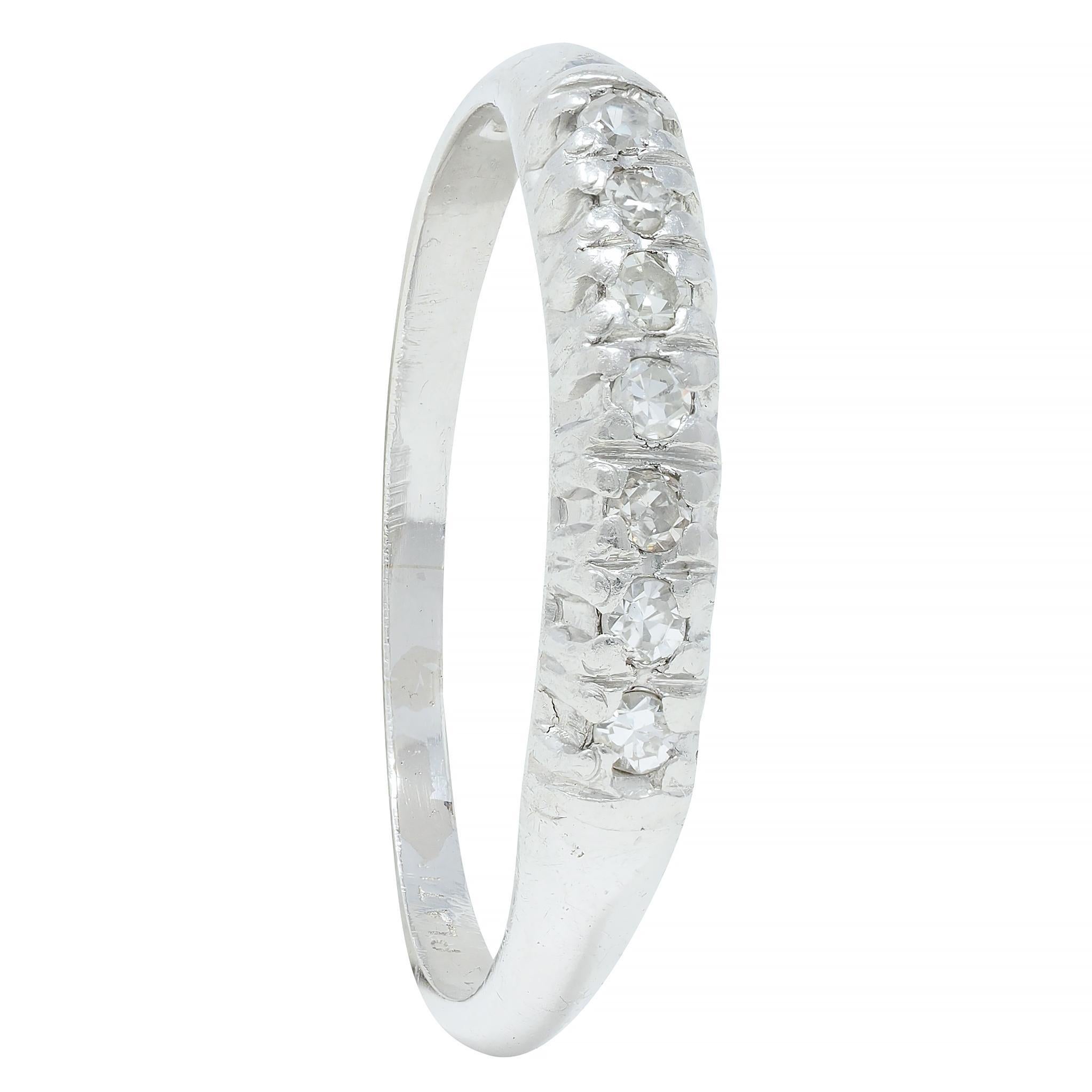 Mid-Century Single Cut Diamond Platinum Seven Stone Vintage Wedding Band Ring For Sale 5