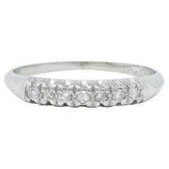 Mid-Century Single Cut Diamond Platinum Seven Stone Retro Wedding Band Ring
