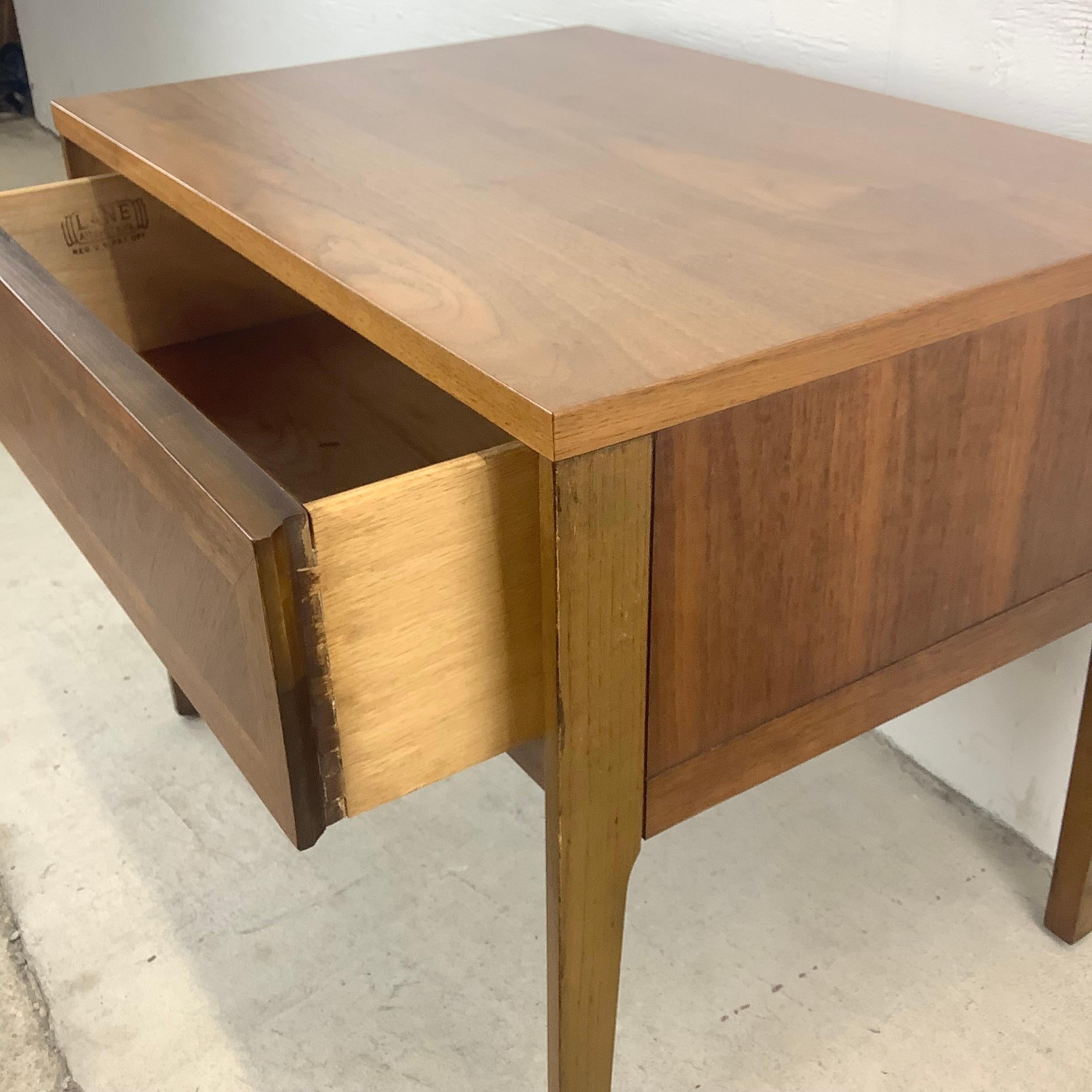 American Mid-Century Single Drawer Walnut End Table or Nightstand by Lane