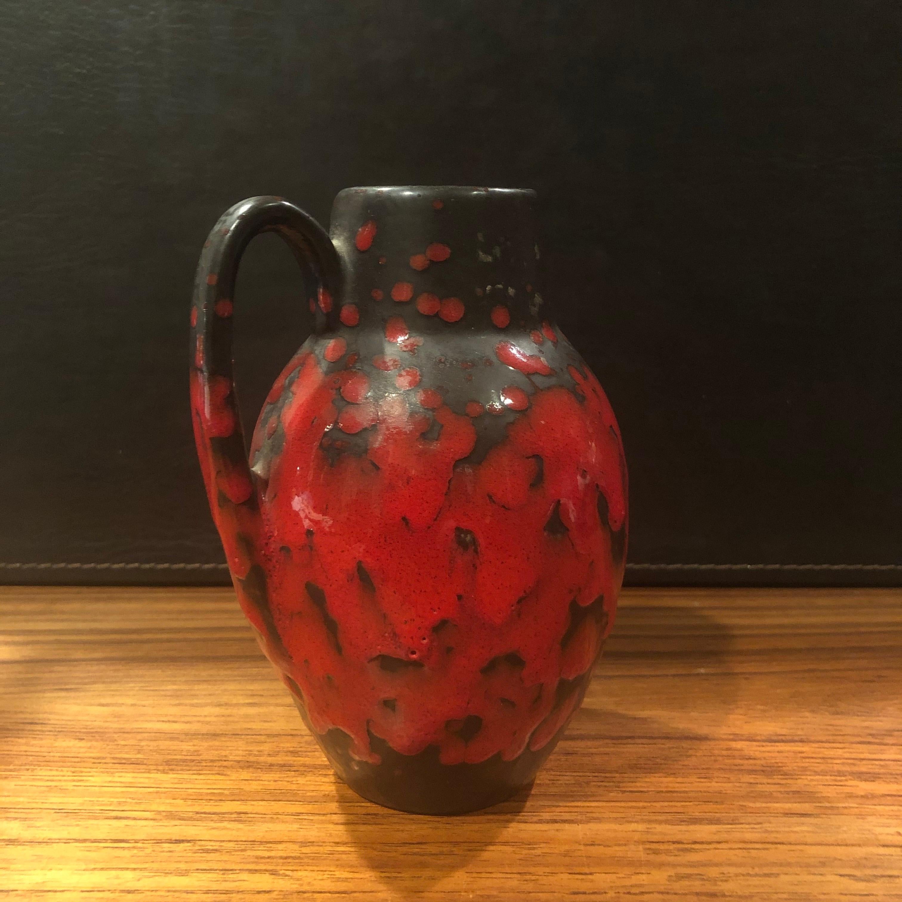 German Midcentury Single Handle Lava Glazed Vase For Sale