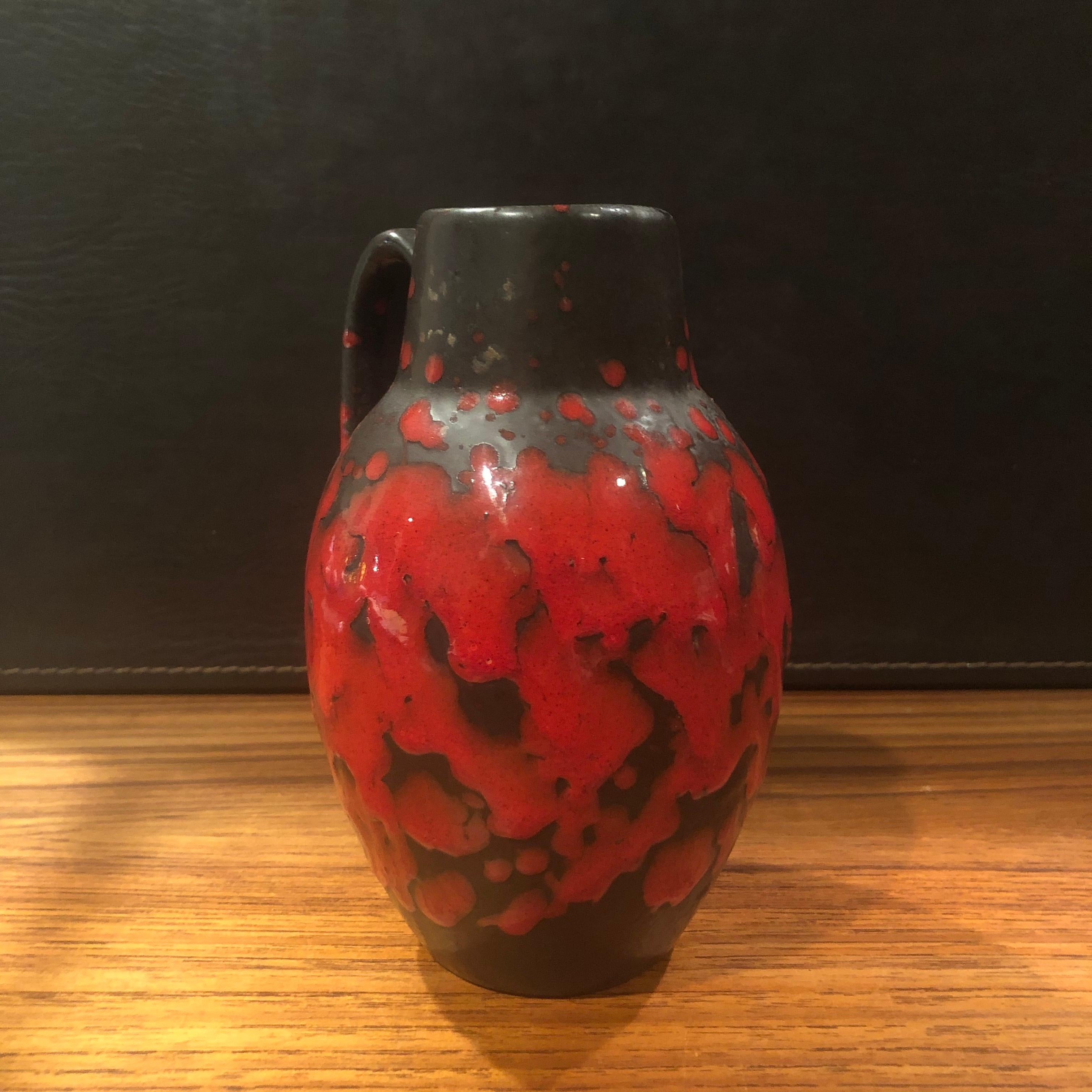 Midcentury Single Handle Lava Glazed Vase In Good Condition For Sale In San Diego, CA