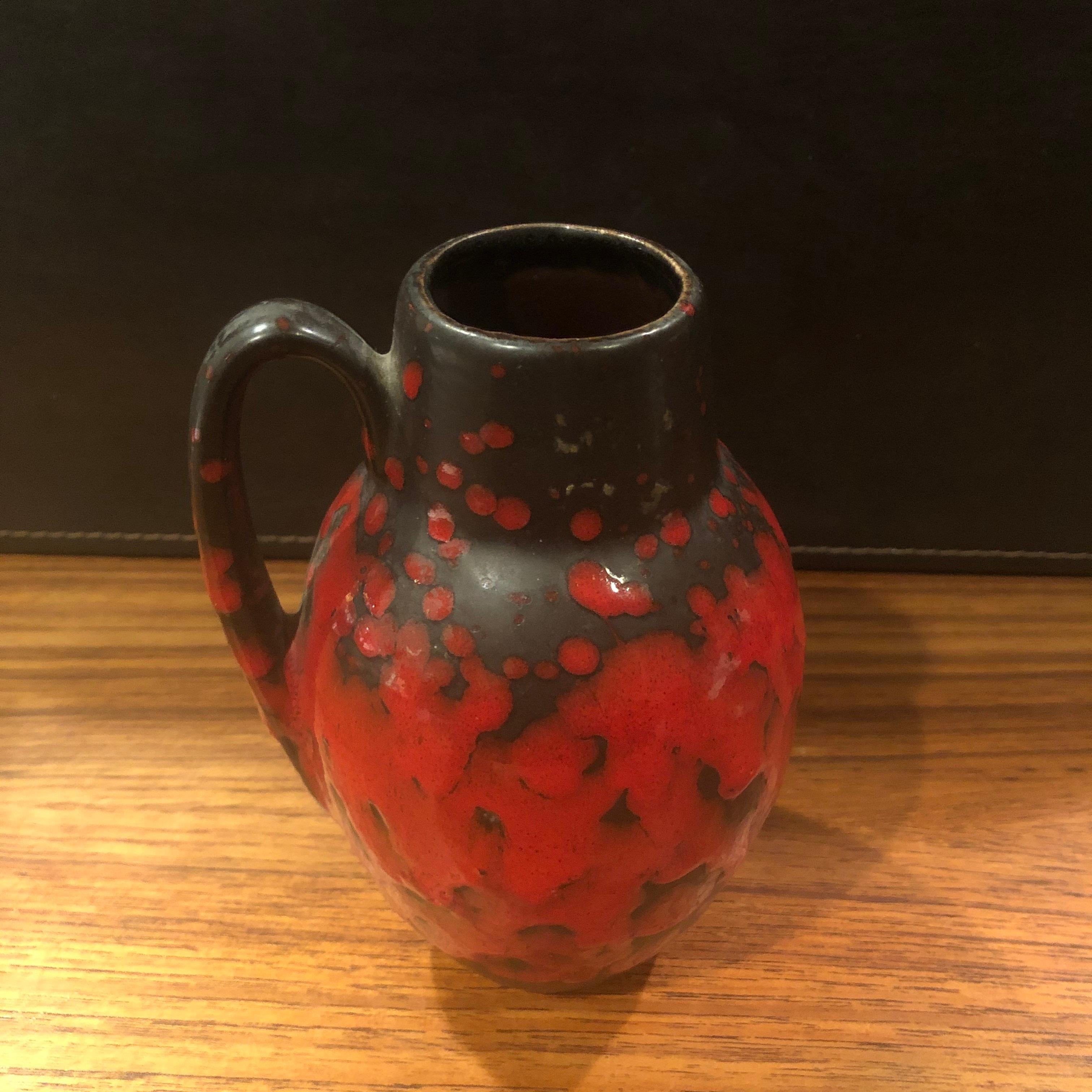 20th Century Midcentury Single Handle Lava Glazed Vase For Sale