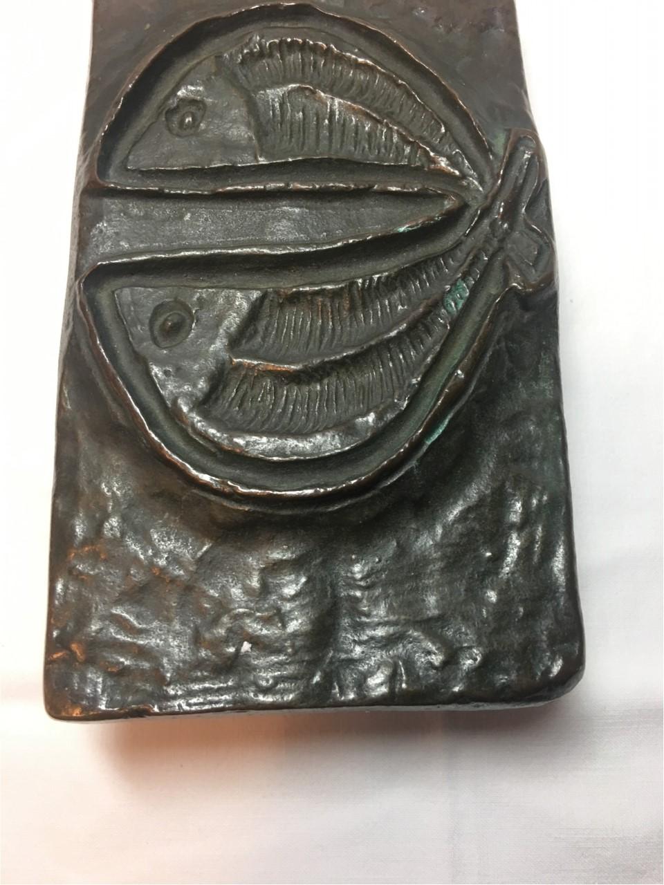 German Midcentury Single Two Fish Bronze Front Door Handle For Sale