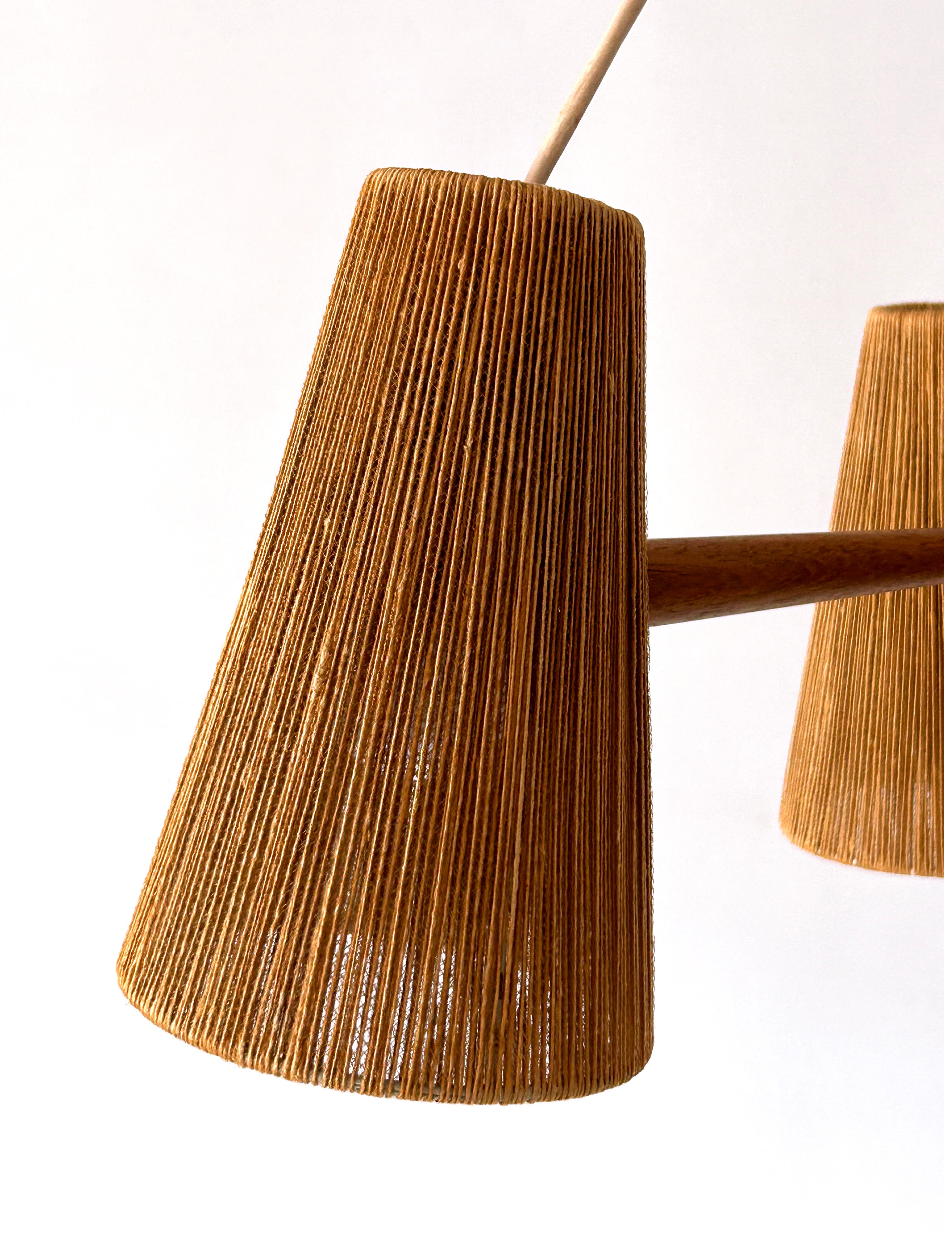 Lampe suspendue ou lustre en sisal et teck du milieu du siècle par Temde Switzerland 1960s en vente 4