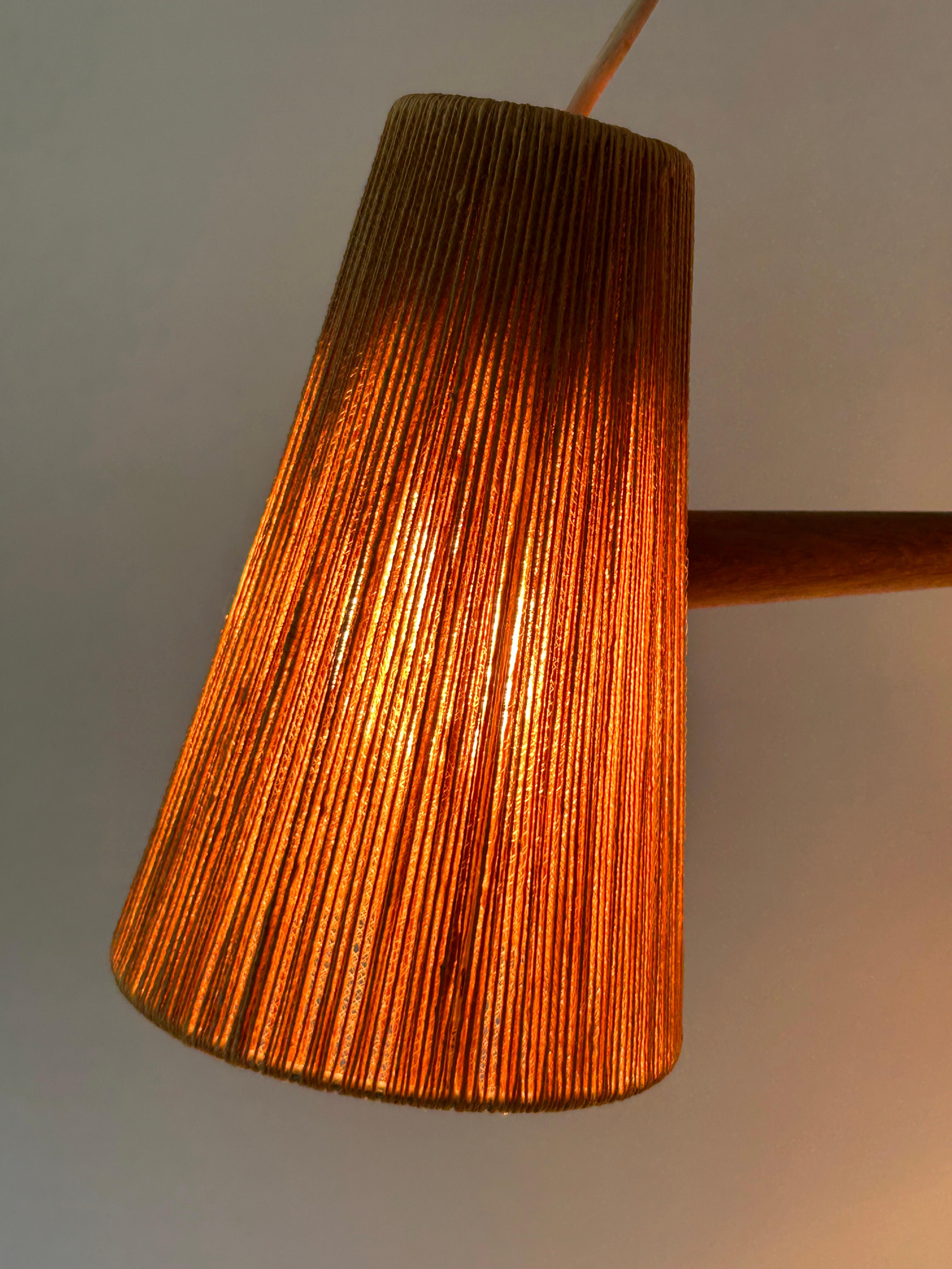 Lampe suspendue ou lustre en sisal et teck du milieu du siècle par Temde Switzerland 1960s en vente 5