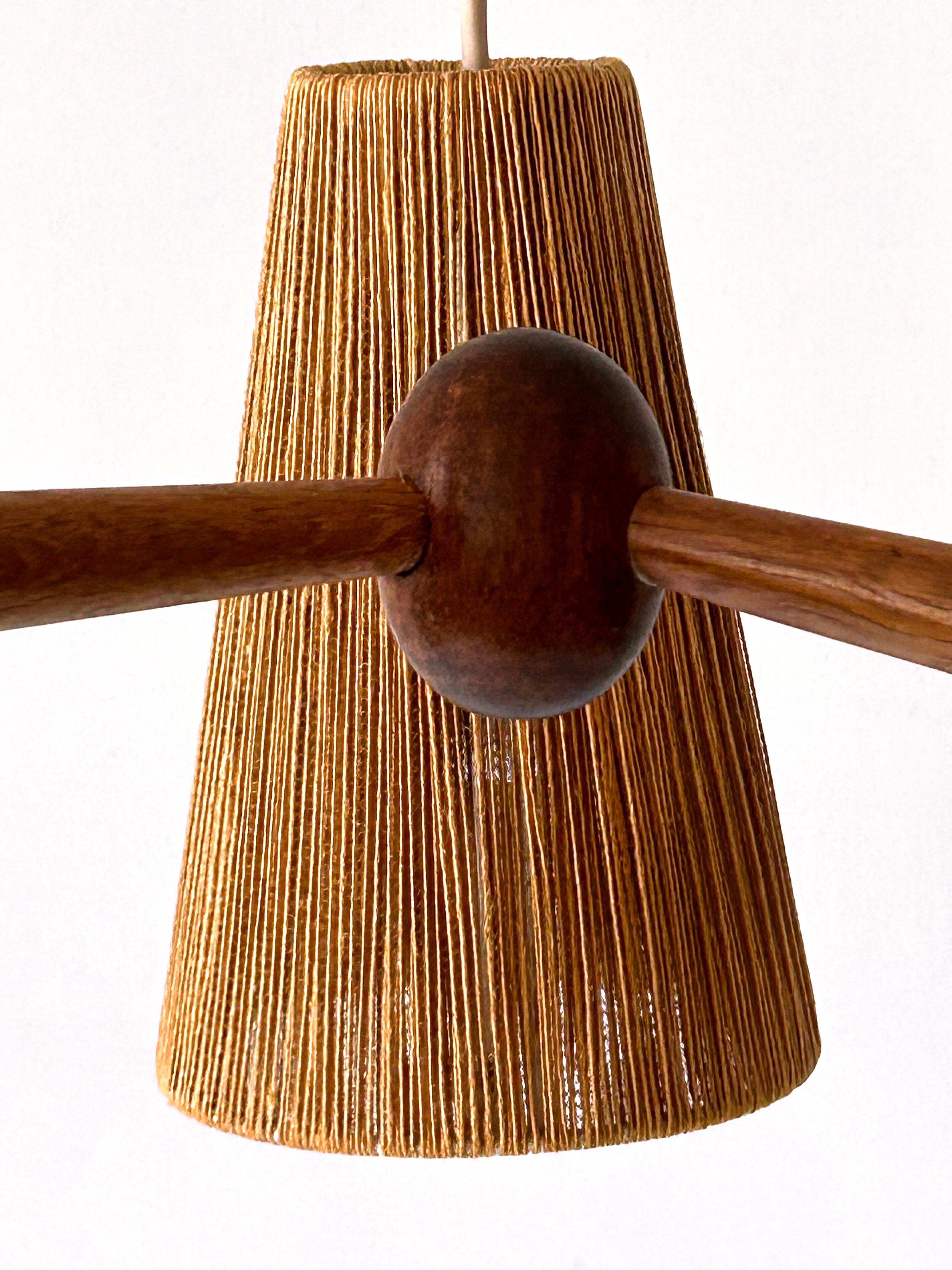 Lampe suspendue ou lustre en sisal et teck du milieu du siècle par Temde Switzerland 1960s en vente 6
