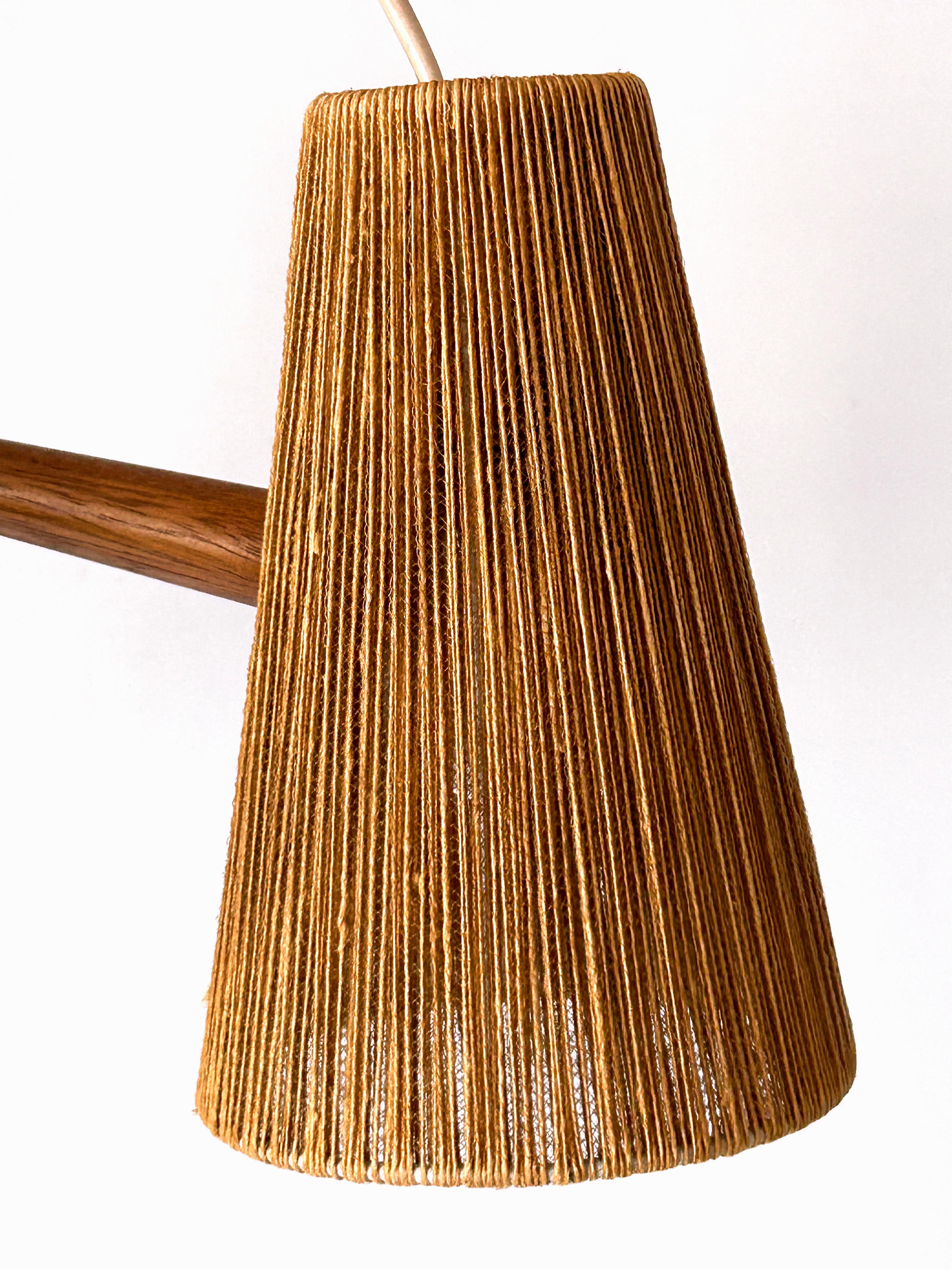 Lampe suspendue ou lustre en sisal et teck du milieu du siècle par Temde Switzerland 1960s en vente 7