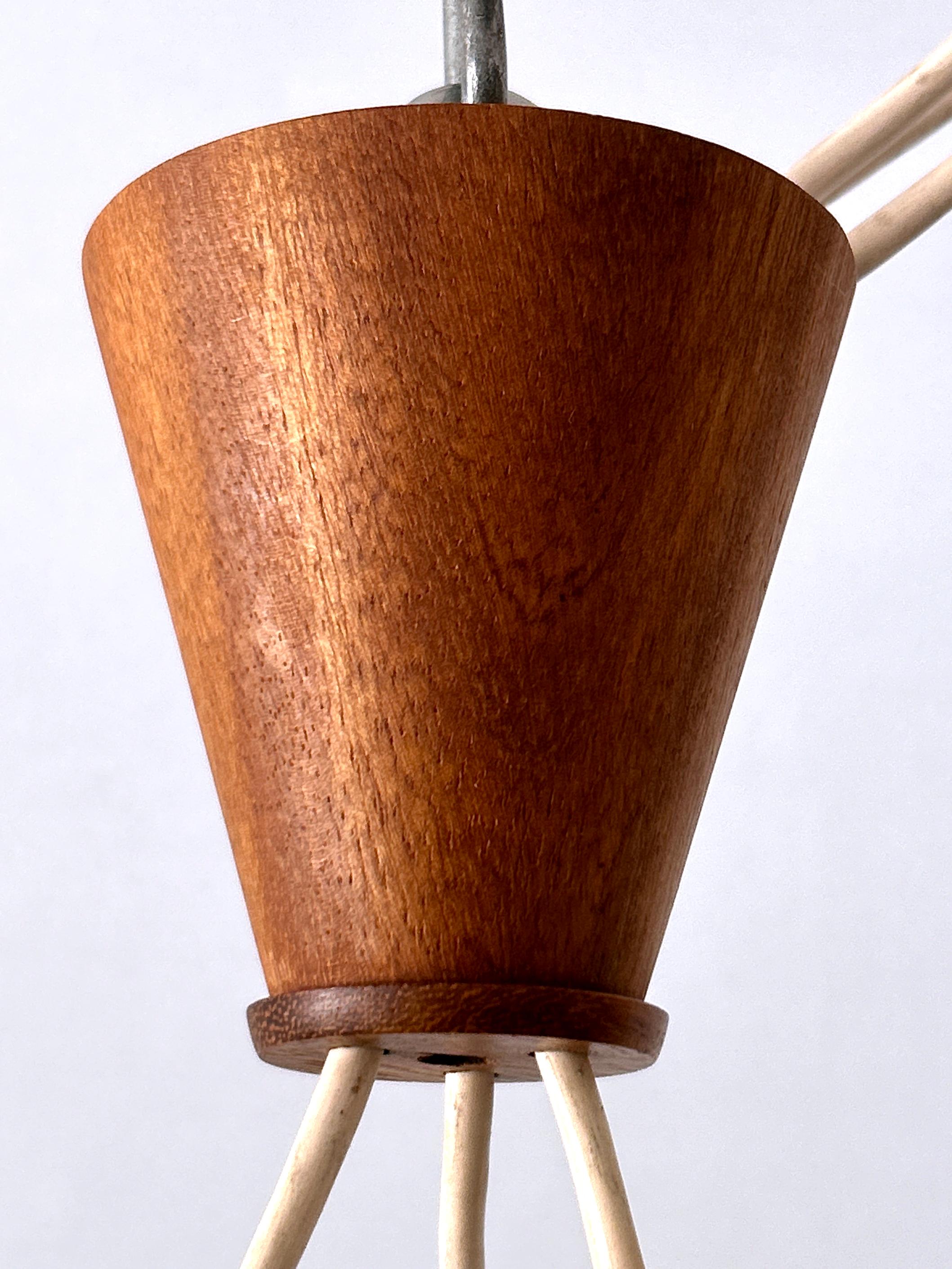 Lampe suspendue ou lustre en sisal et teck du milieu du siècle par Temde Switzerland 1960s en vente 13