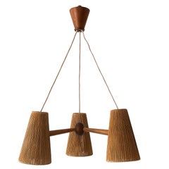 Lámpara colgante o araña de sisal y teca de mediados de siglo by Temde Switzerland Años 60
