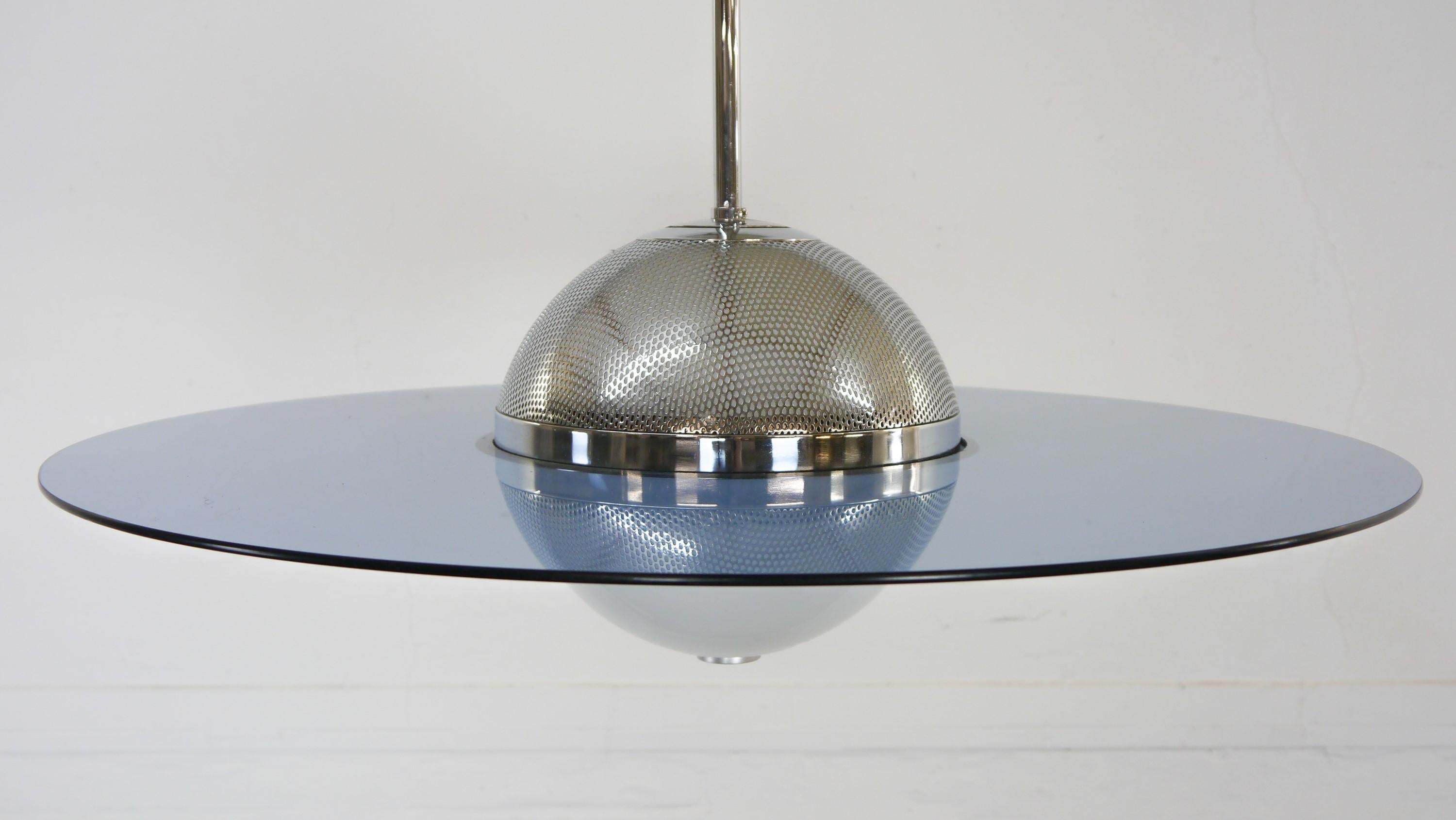 Mid Century Sistina Saturn Lamp in Blue Glass by Nuova Lamperti, Chandelier In Good Condition In Halle, DE