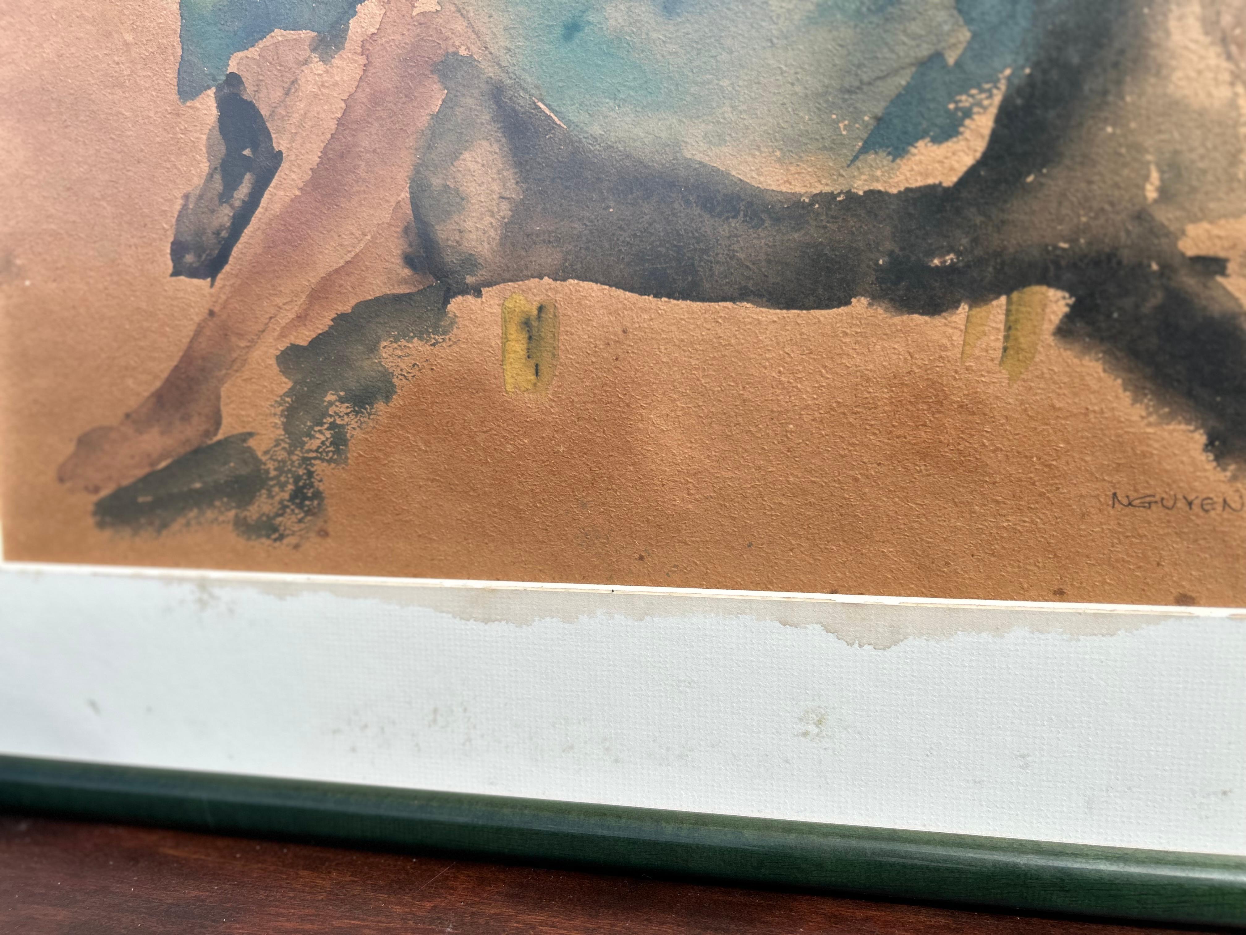 Mid Century Sitting Woman Frames Watercolor Painting 6