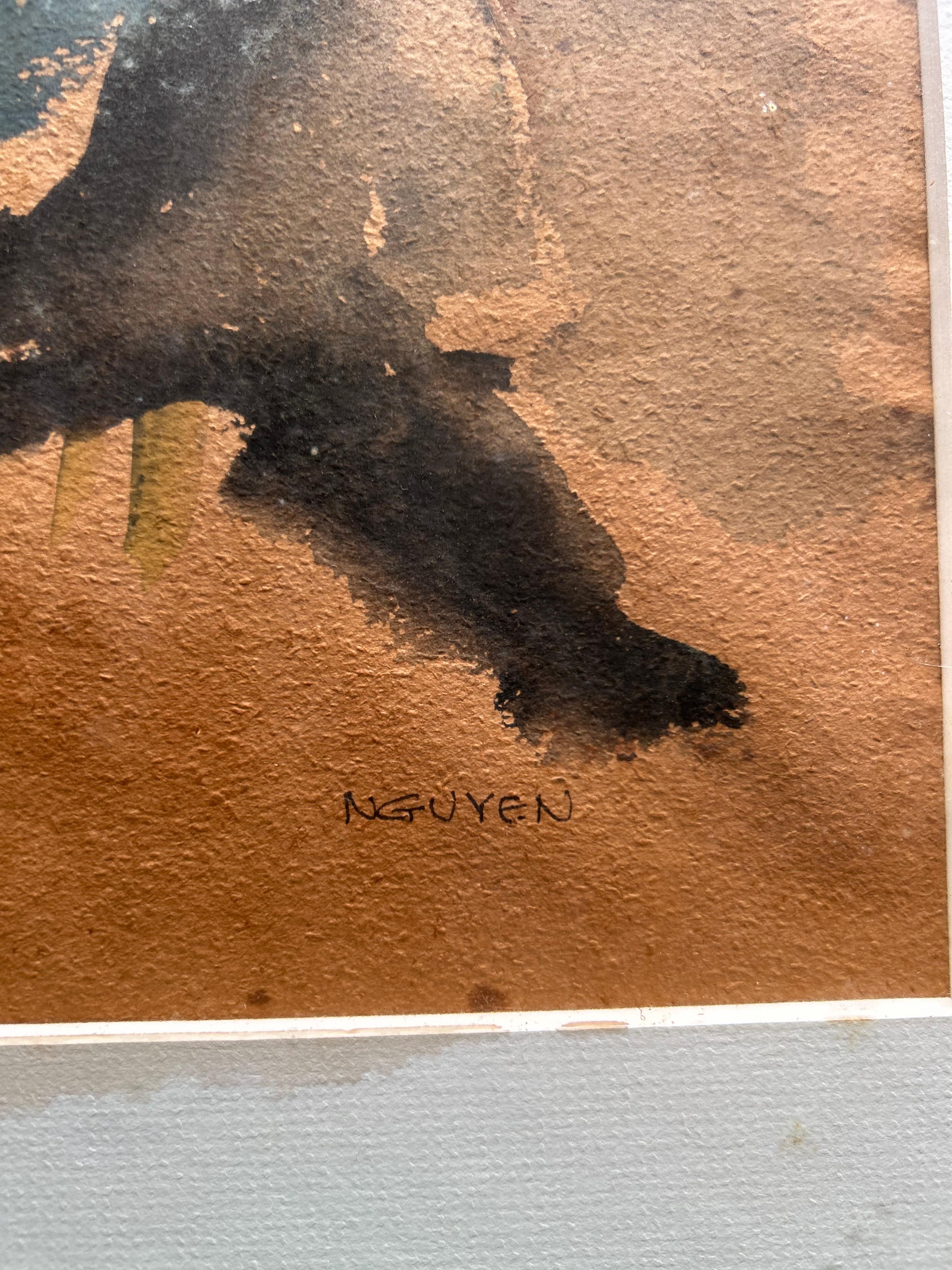 Mid Century Sitting Woman Frames Watercolor Painting In Good Condition In Spring Valley, CA