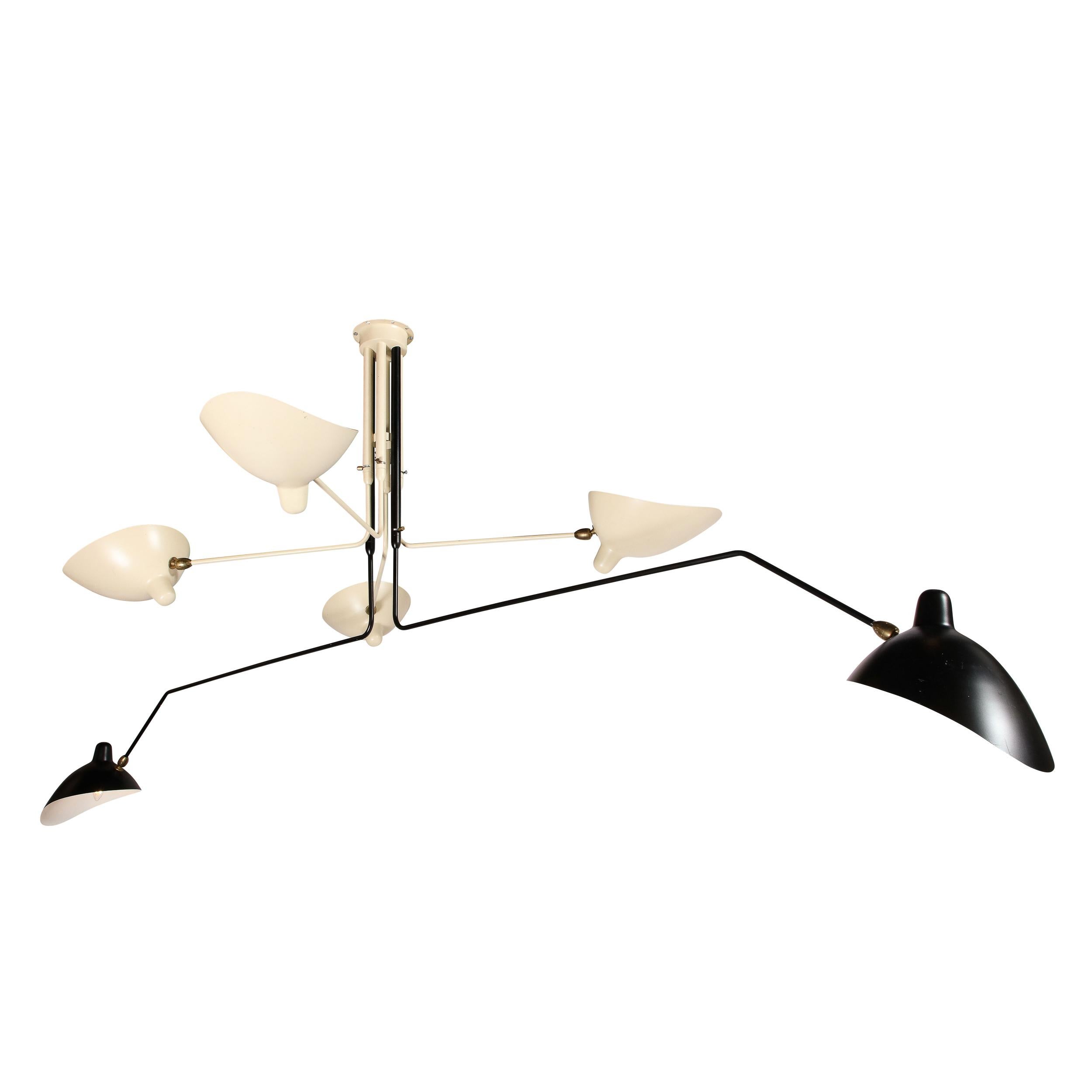 Mid-Century Modern Mid-Century Six Arm Black & White Enamel Articulated Chandelier by Serge Mouille