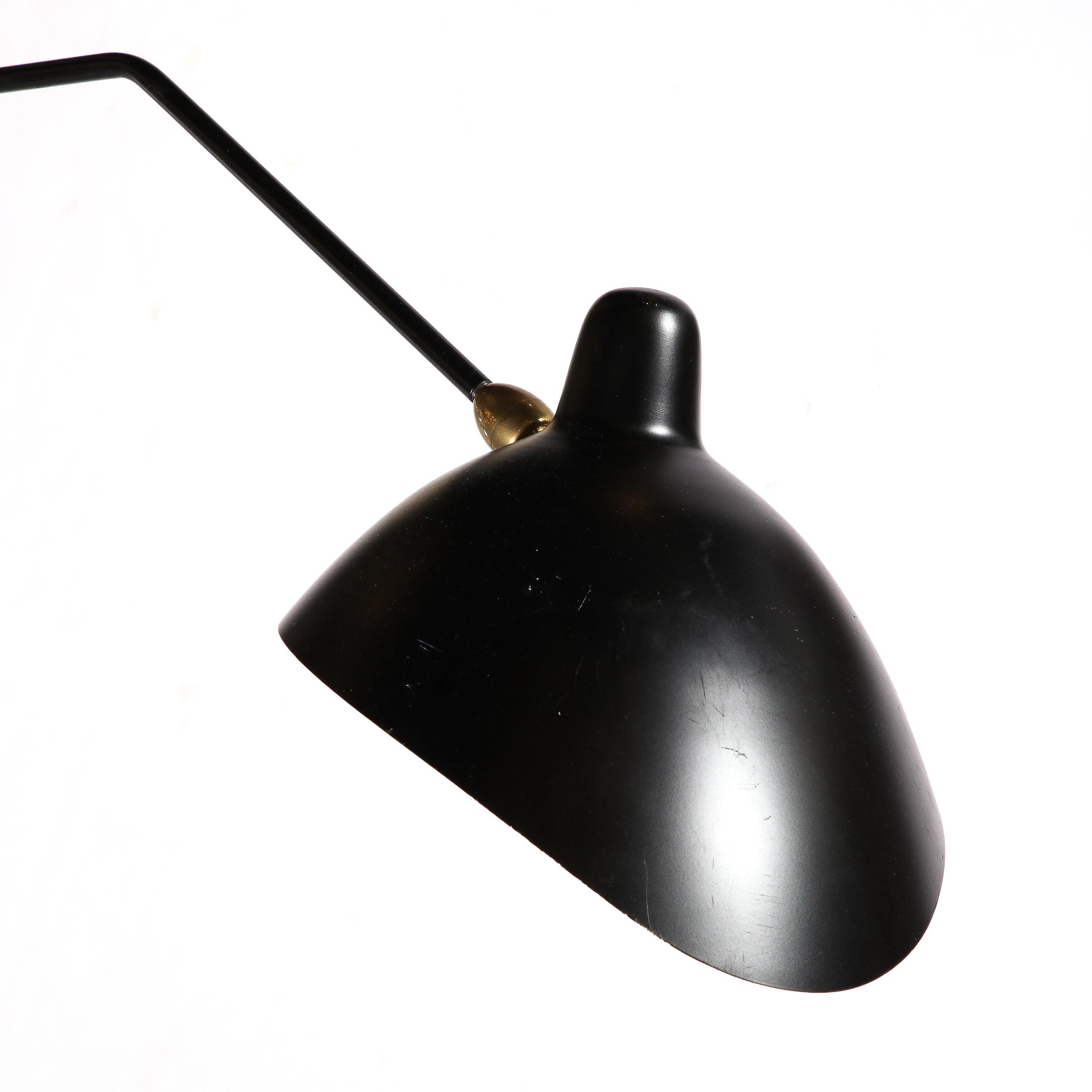 French Mid-Century Six Arm Black & White Enamel Articulated Chandelier by Serge Mouille
