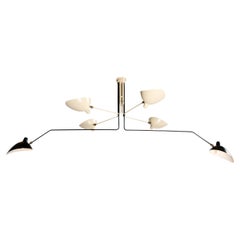 Mid-Century Six Arm Black & White Enamel Articulated Chandelier by Serge Mouille