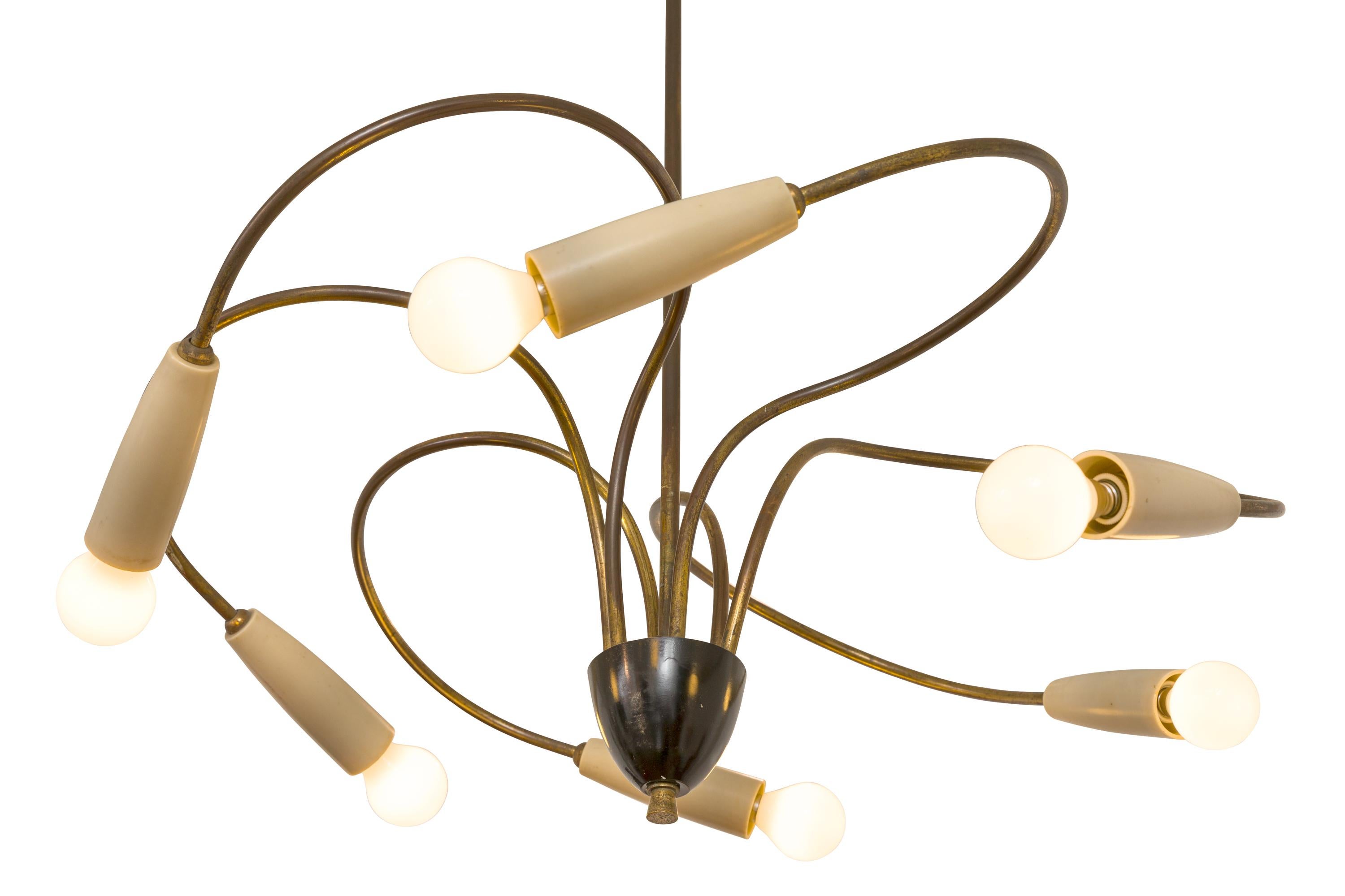 Mid-Century Six Arm Chandelier, Italy, 1950s In Good Condition For Sale In New York, NY