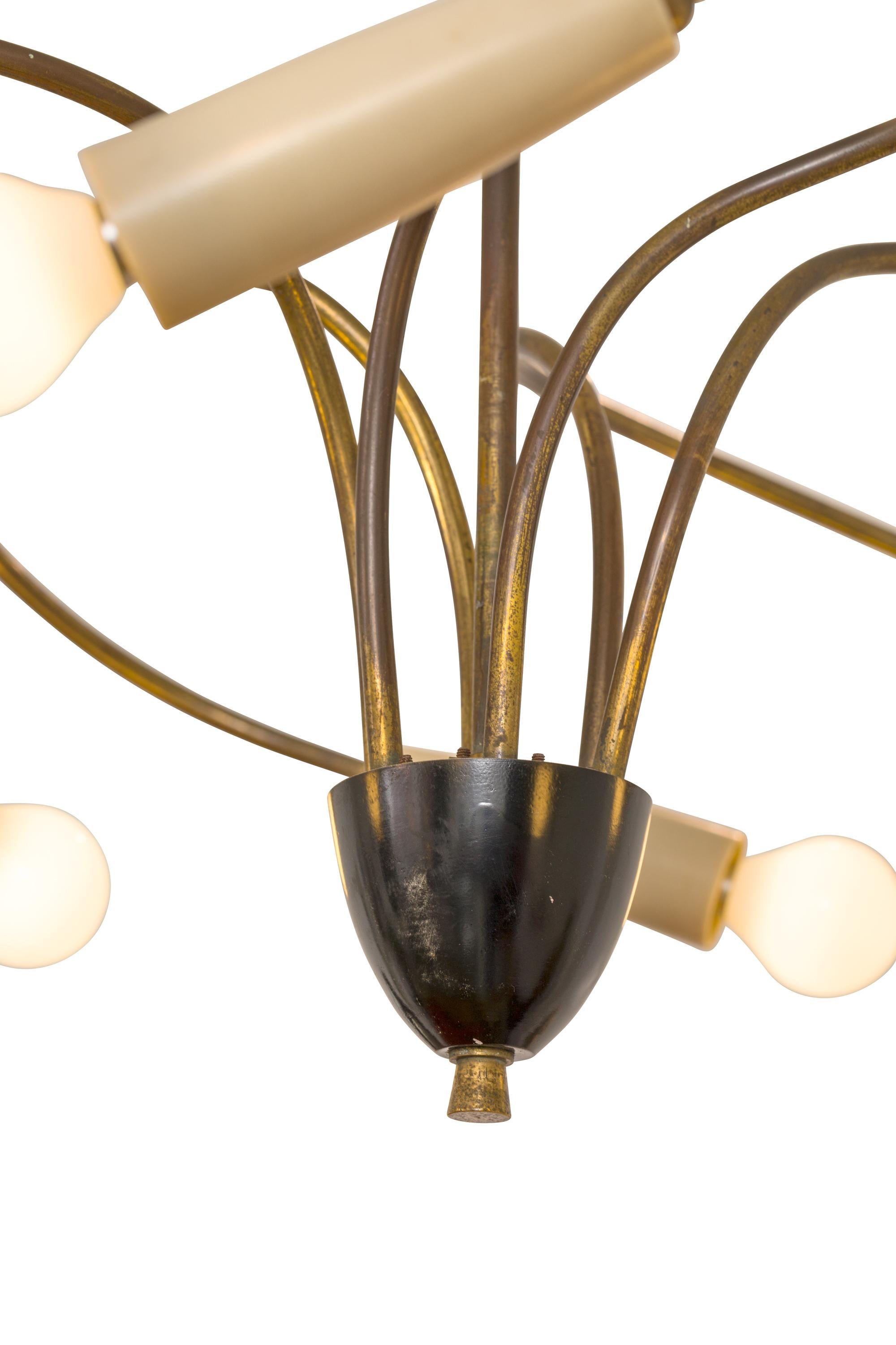 Brass Mid-Century Six Arm Chandelier, Italy, 1950s For Sale