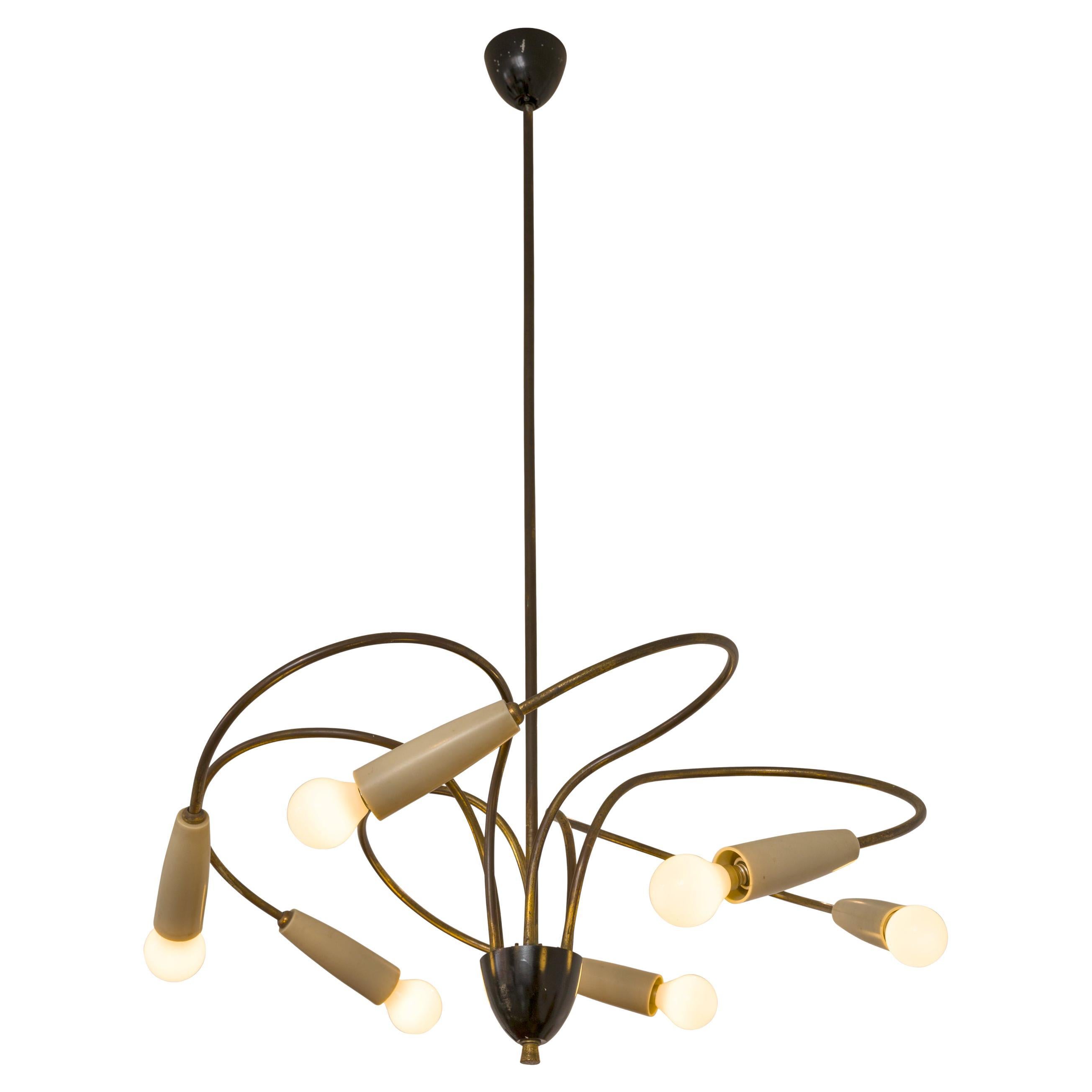Mid-Century Six Arm Chandelier, Italy, 1950s For Sale
