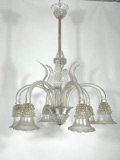 Mid-Century Six Arms Murano Bullicante Rostrato Chandelier by Ercole Barovier