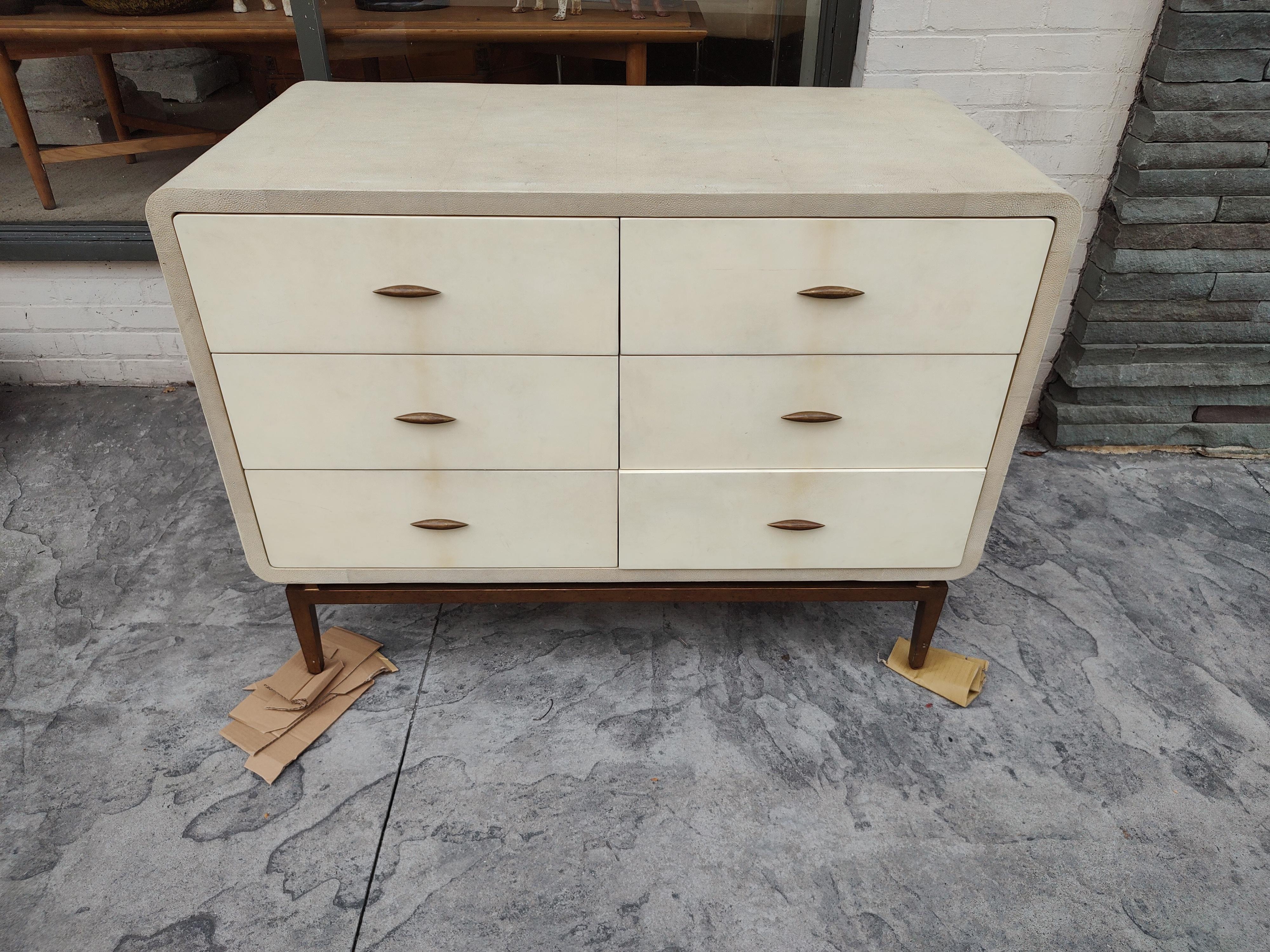 Mid-Century Modern Mid Century Six Drawer Dresser Commode Shagreen with Enameled Drawers