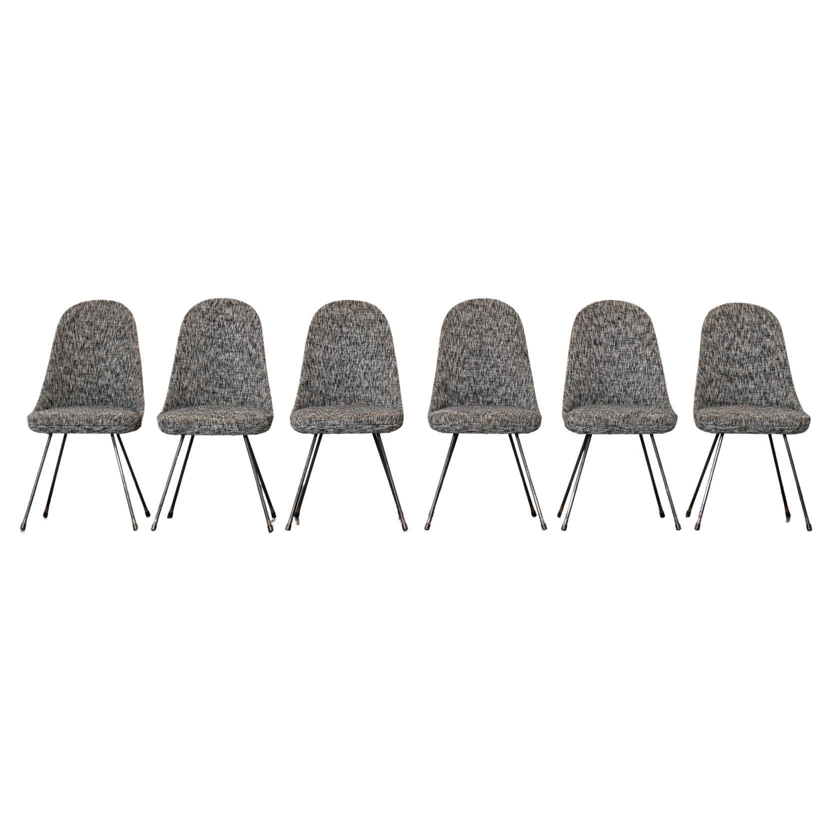 Mid-Century Six Grey Re-upholstered Chairs