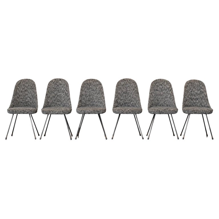 MidCentury Six Grey Reupholstered Chairs For Sale at 1stDibs