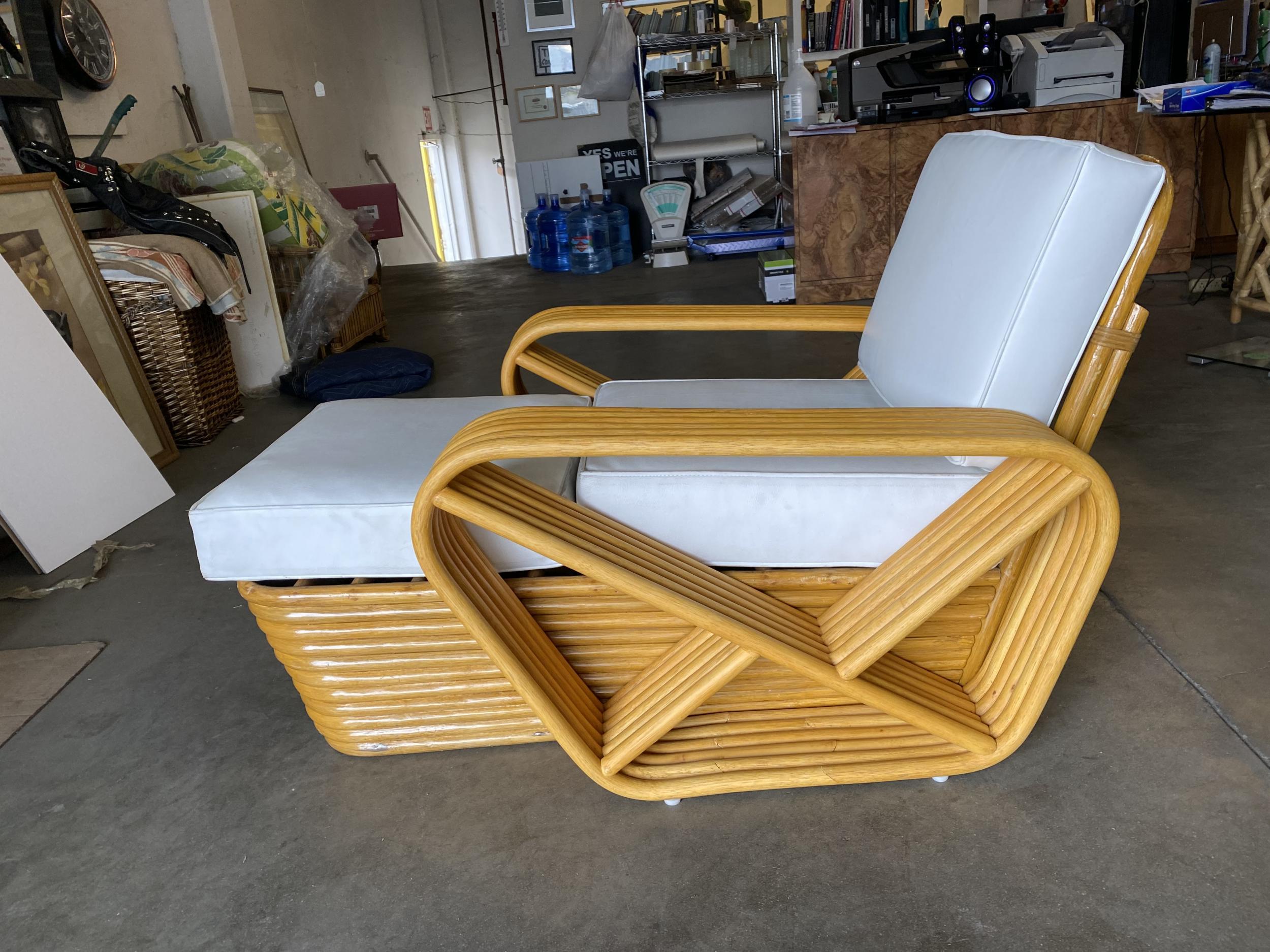 American Mid Century Six-Strand Square Pretzel Rattan Chaise Lounge Chair
