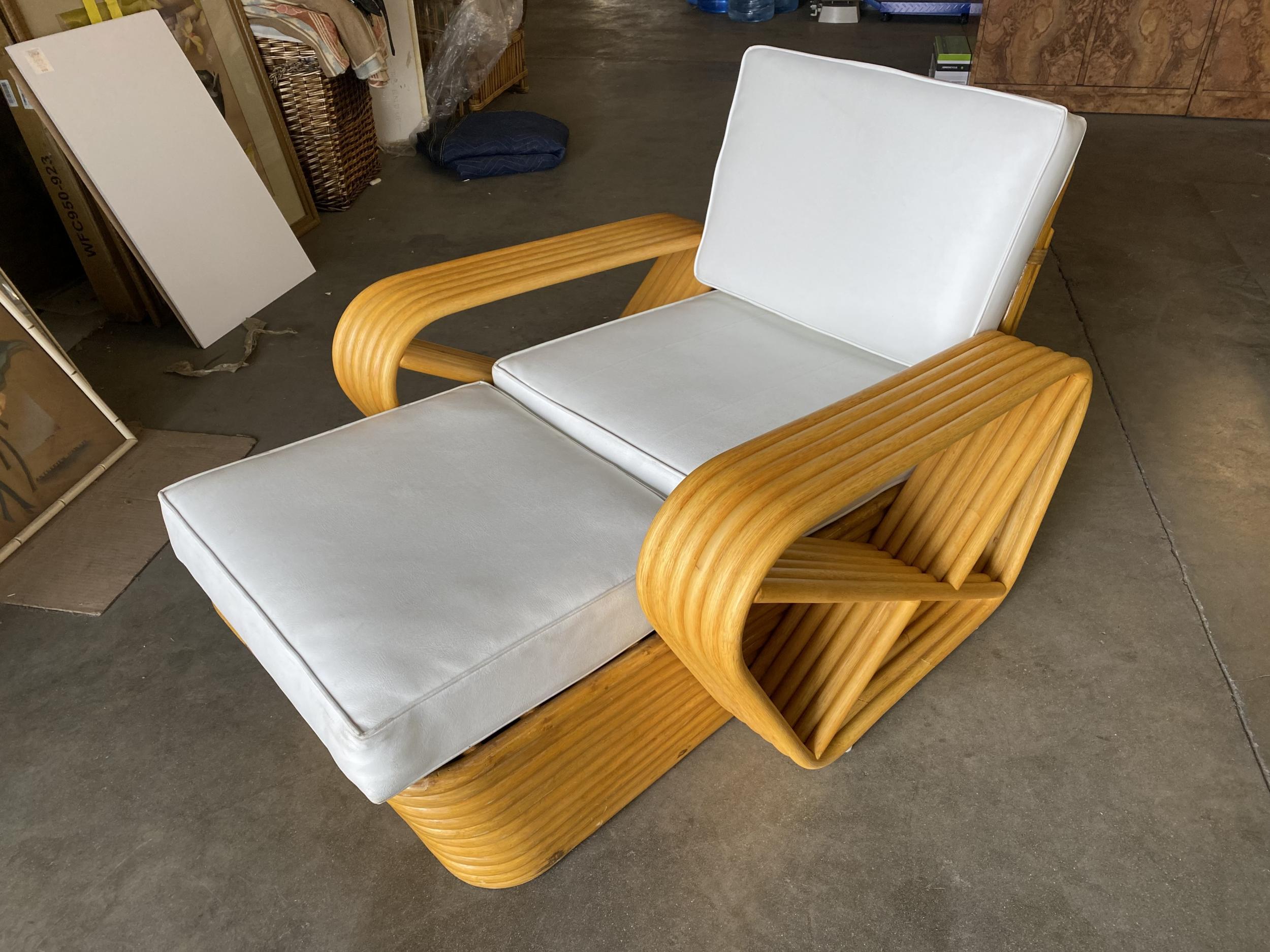 Mid Century Six-Strand Square Pretzel Rattan Chaise Lounge Chair In Excellent Condition In Van Nuys, CA