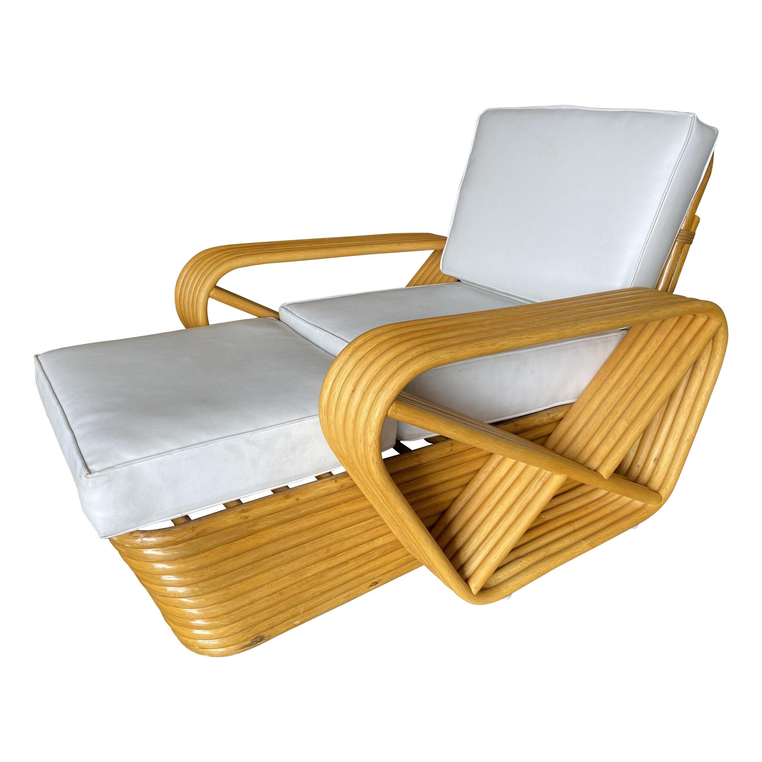 Mid Century Six-Strand Square Pretzel Rattan Chaise Lounge Chair