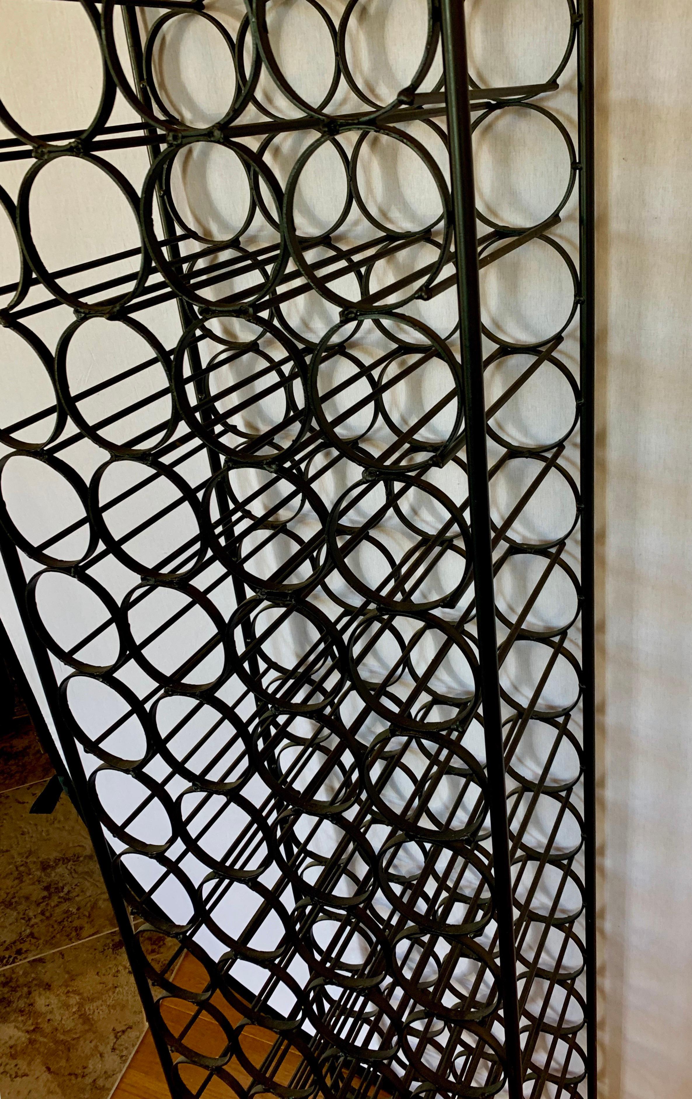 Midcentury Sixty Seven Bottle Wine Rack Wrought Iron Wine Cellar In Good Condition In West Hartford, CT