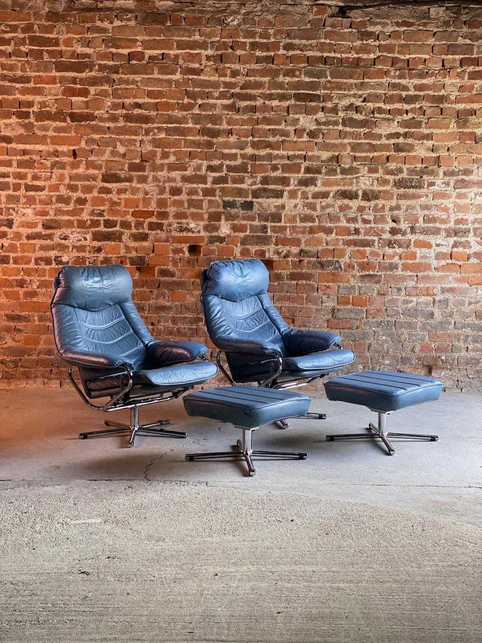Mid-Century Modern Fauteuils Skoghaug Industri en cuir:: milieu du siècle & poufs Norvège:: circa 1970