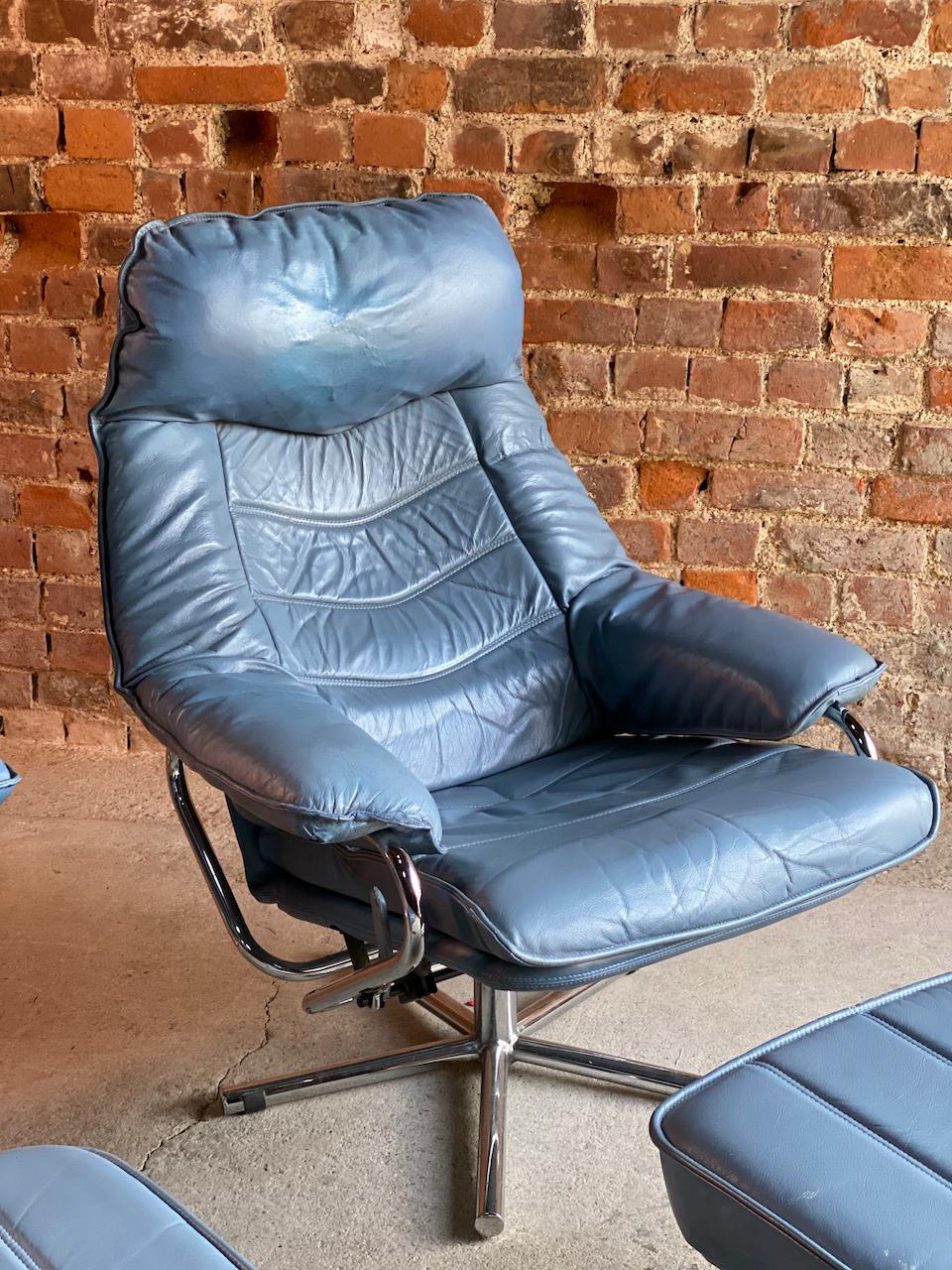 Fauteuils Skoghaug Industri en cuir:: milieu du siècle & poufs Norvège:: circa 1970 Bon état à Longdon, Tewkesbury