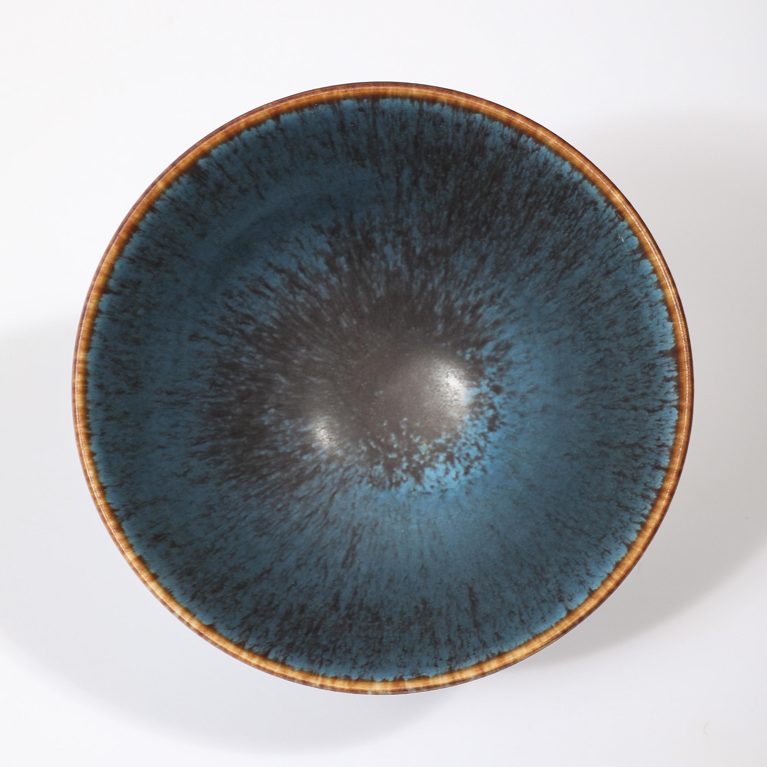 Mid-Century Sky Blue & Copper Glazed Ceramic Bowl by Gunnar Nylund for Rörstrand For Sale 4