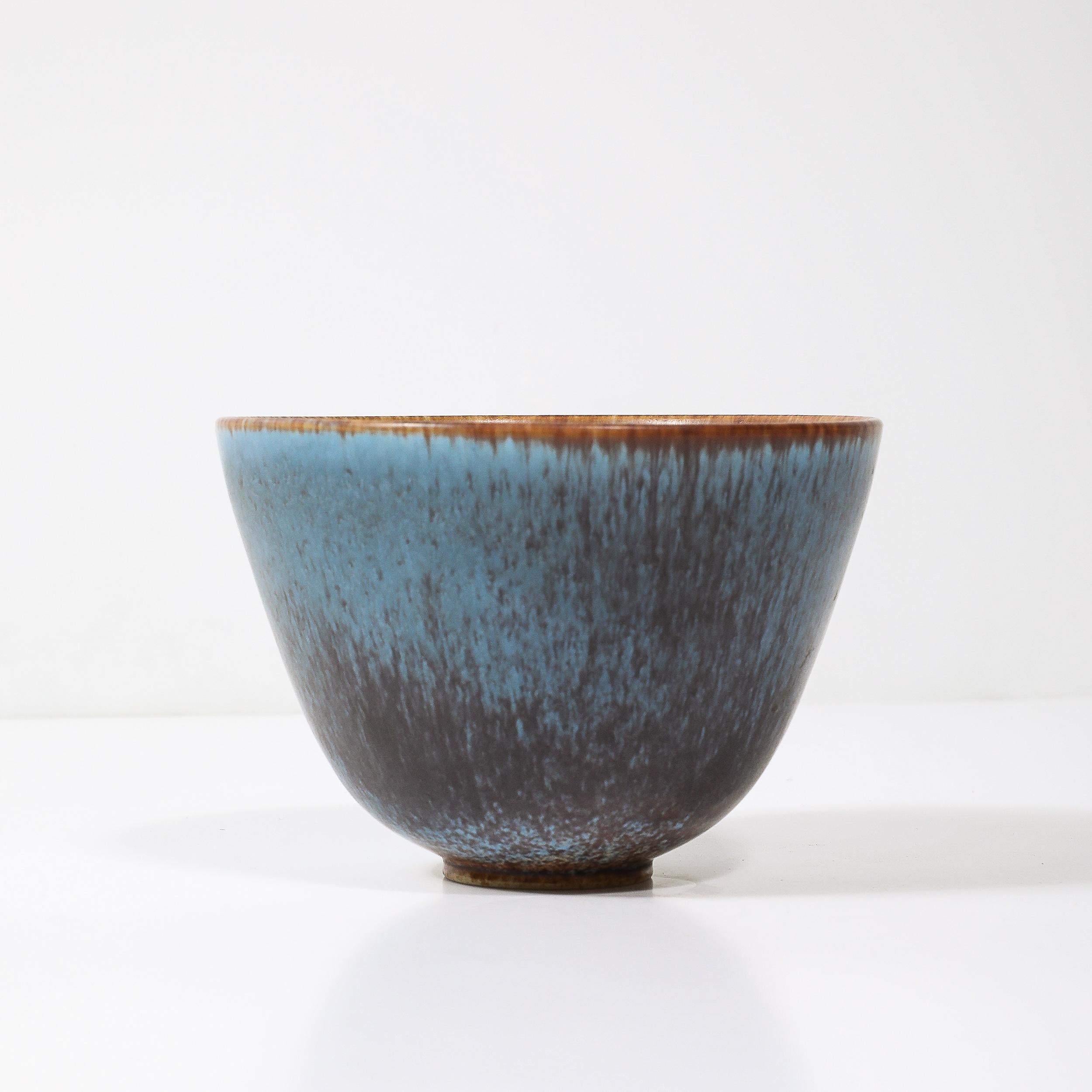 Mid-Century Sky Blue & Copper Glazed Ceramic Bowl by Gunnar Nylund for Rörstrand For Sale 5