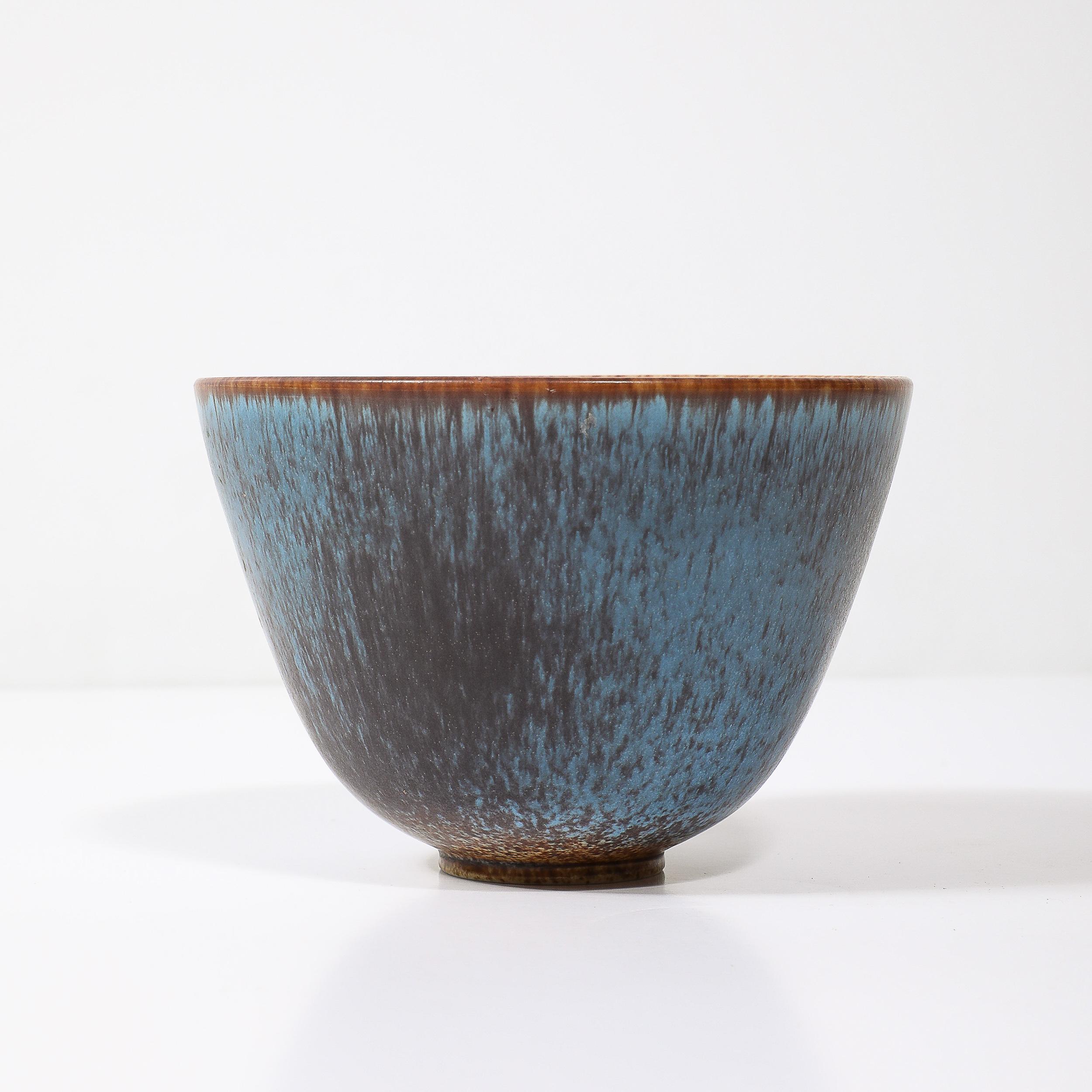 Mid-Century Sky Blue & Copper Glazed Ceramic Bowl by Gunnar Nylund for Rörstrand For Sale 6