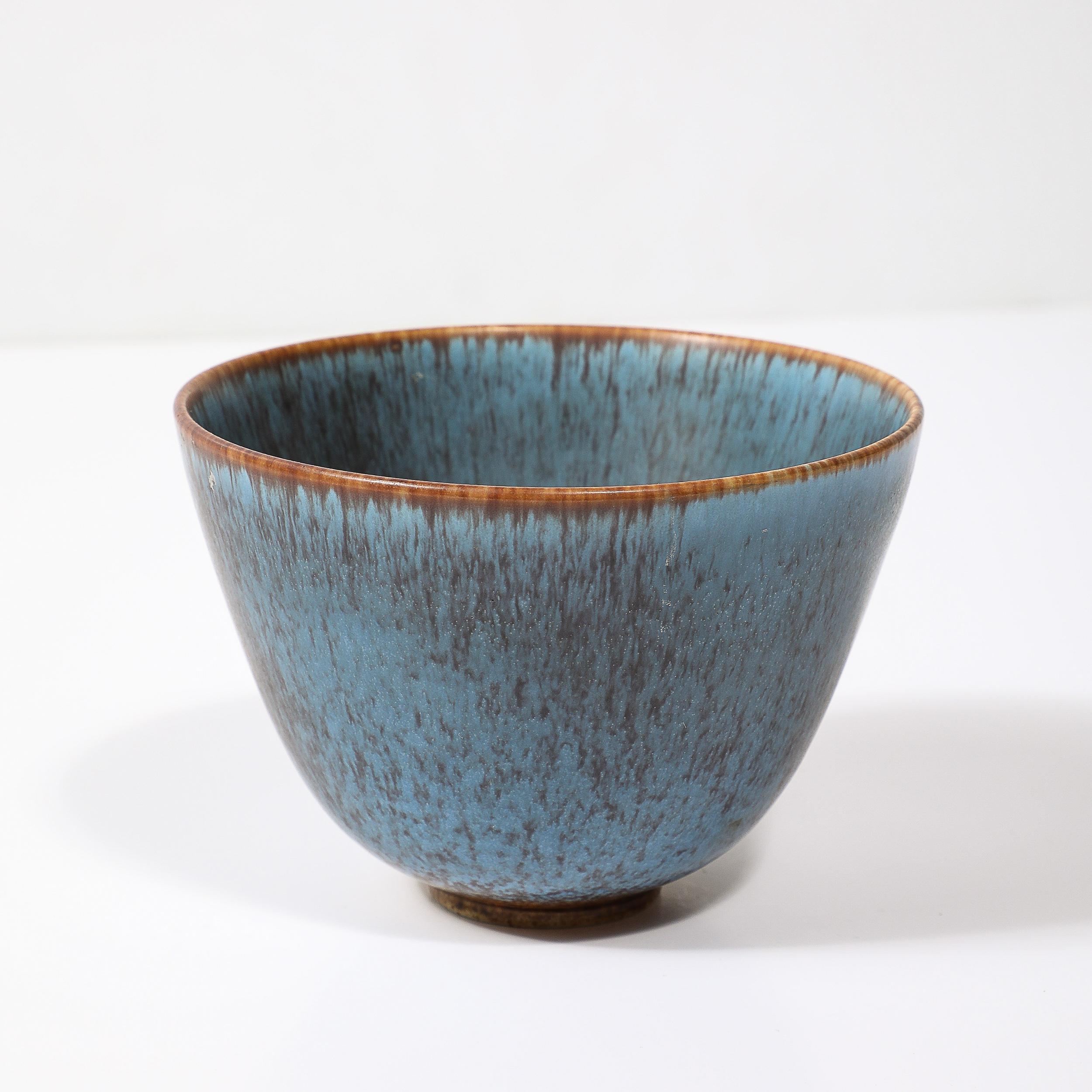 Swedish Mid-Century Sky Blue & Copper Glazed Ceramic Bowl by Gunnar Nylund for Rörstrand For Sale