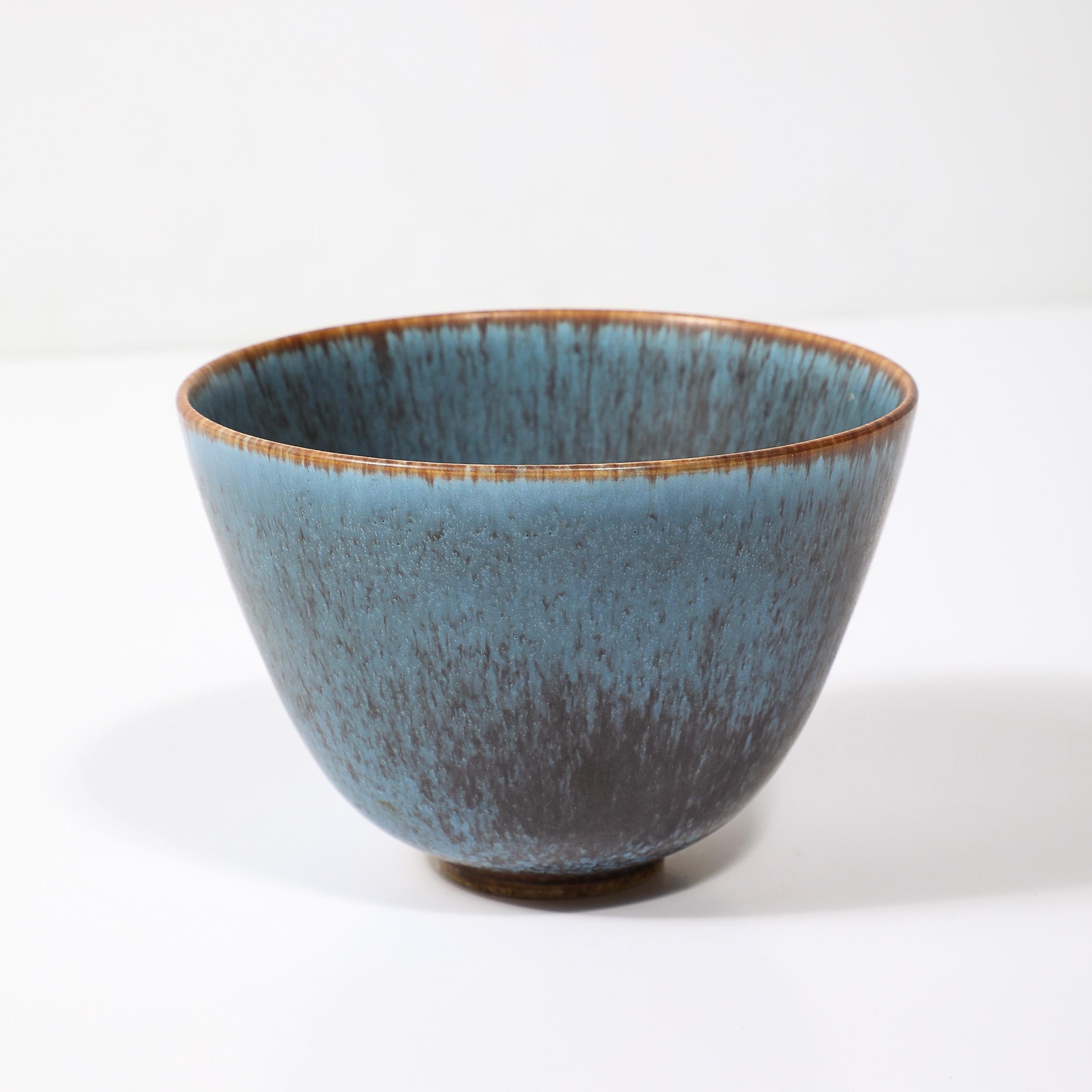 Mid-Century Sky Blue & Copper Glazed Ceramic Bowl by Gunnar Nylund for Rörstrand In Excellent Condition For Sale In New York, NY
