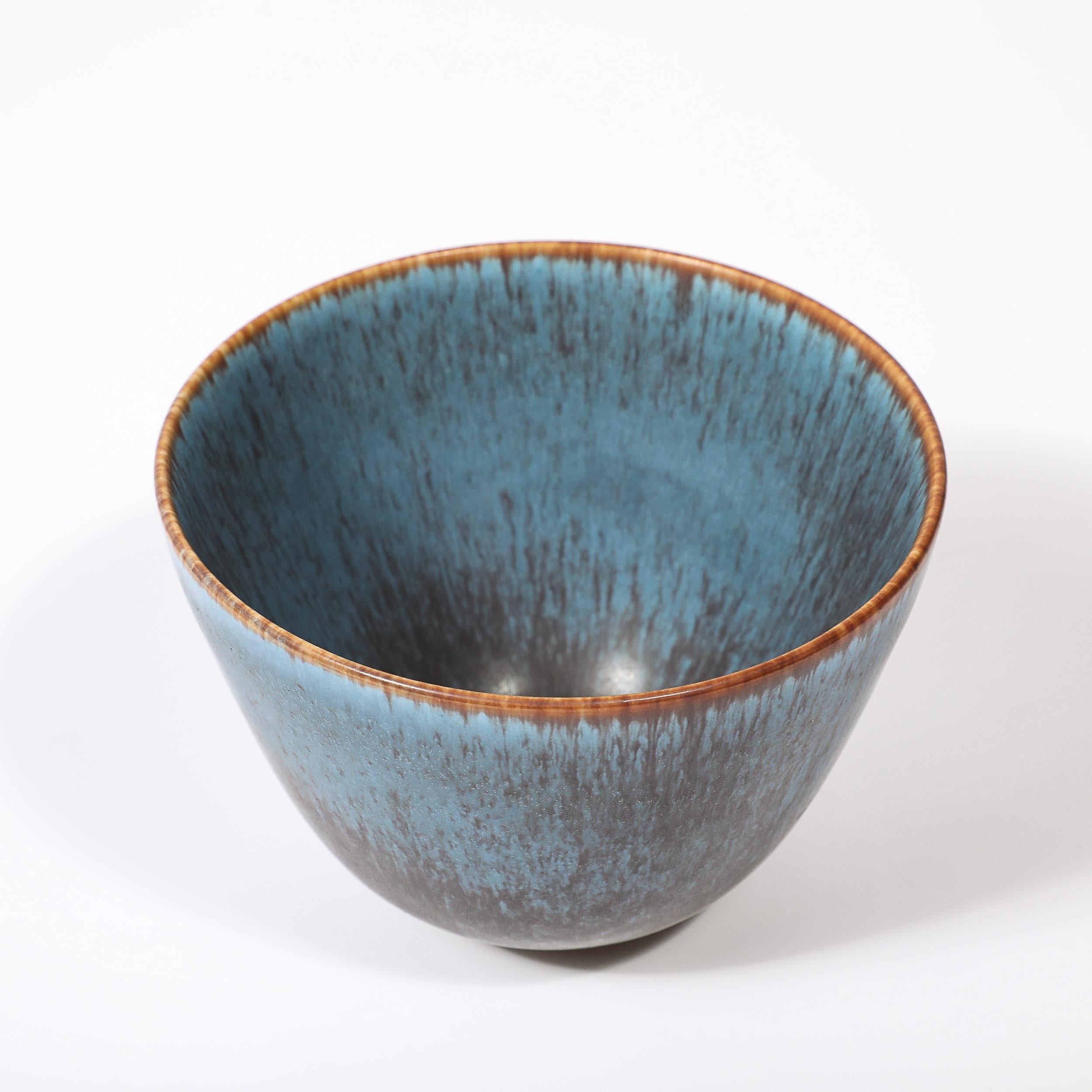 Mid-Century Sky Blue & Copper Glazed Ceramic Bowl by Gunnar Nylund for Rörstrand For Sale 1
