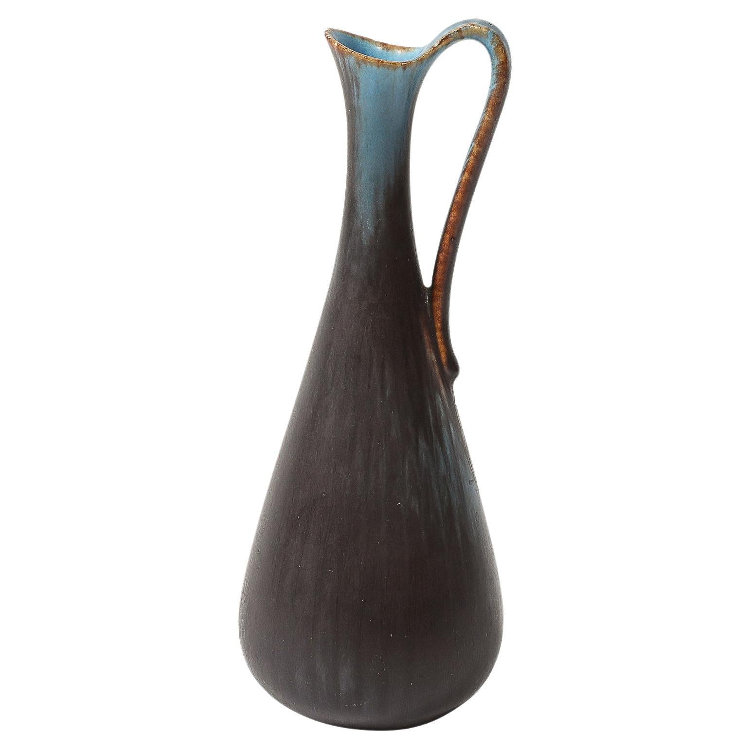 Mid-Century Sky Blue & Copper Pitcher/Vase by Gunnar Nylund for Rörstrand